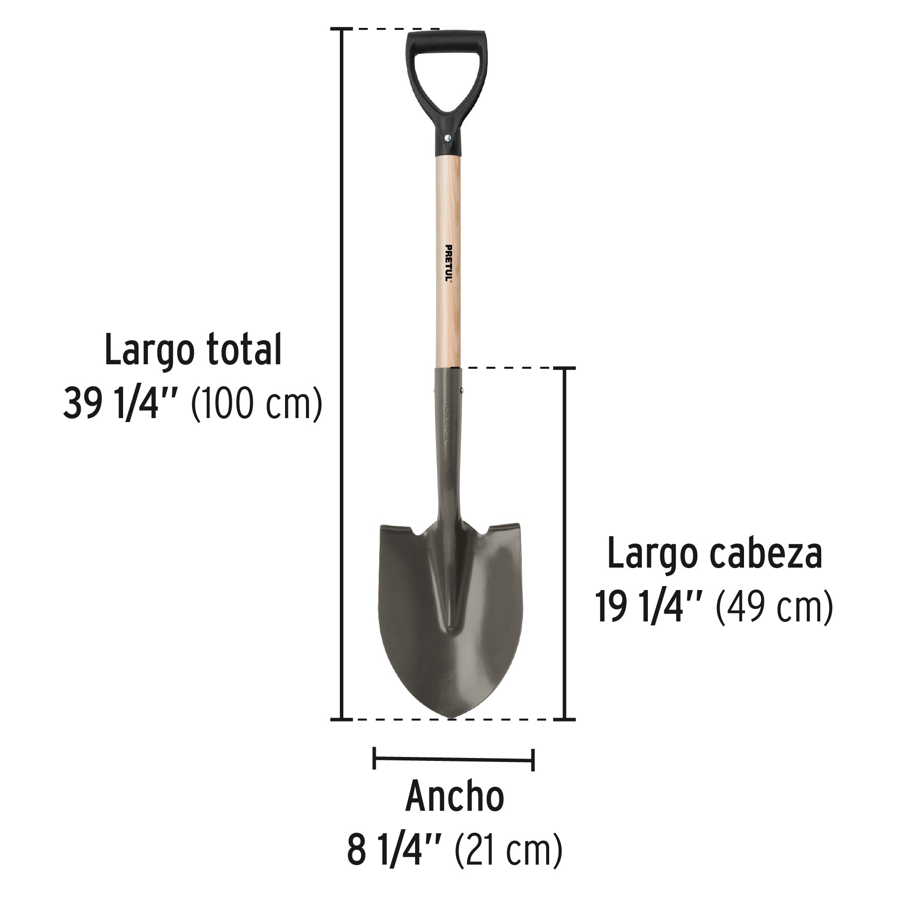 Pala redonda, puño 'D', mango 28-1/2', Pretul | PRD-P | 22502