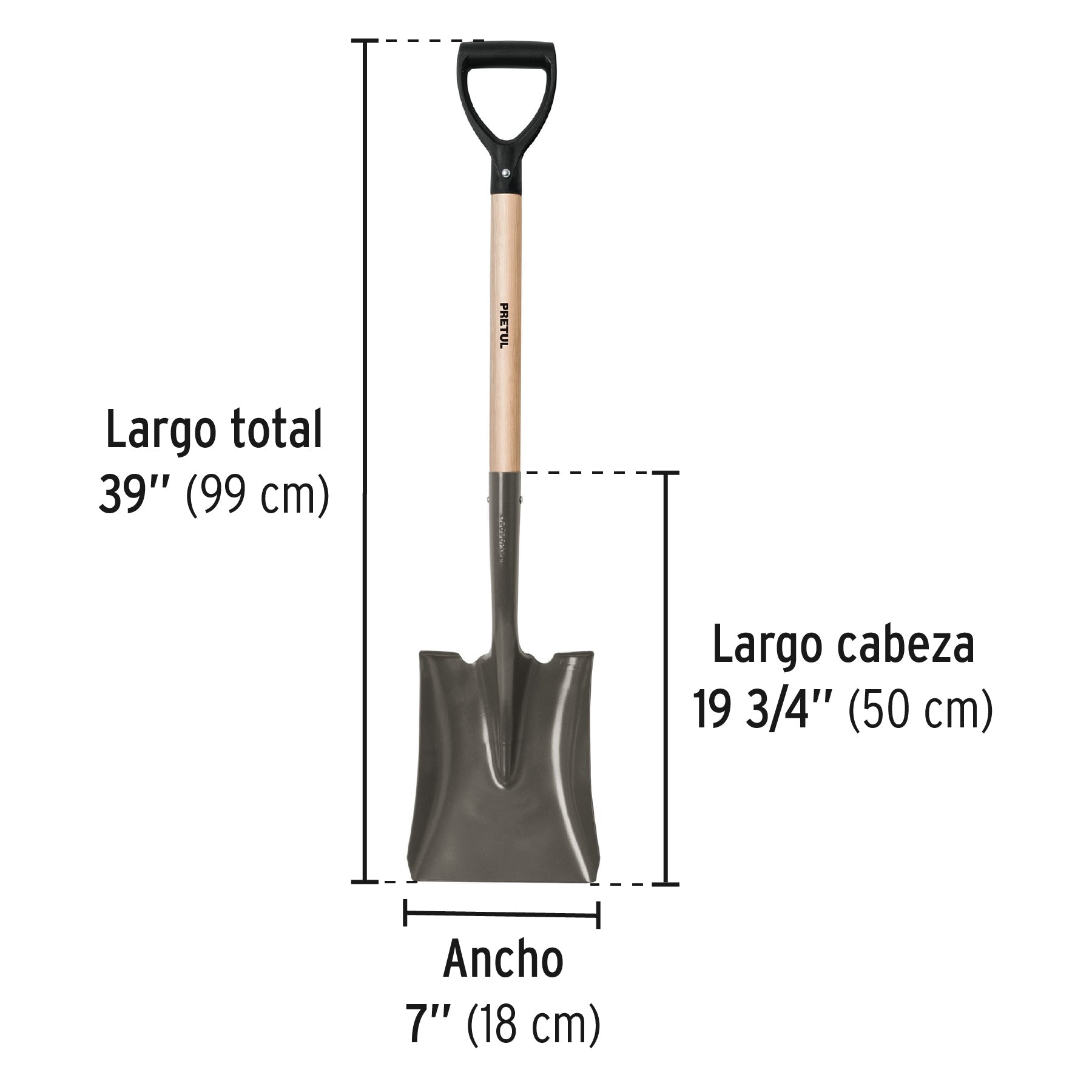 Pala cuadrada, puño 'D', Pretul | PCD-P | 22506