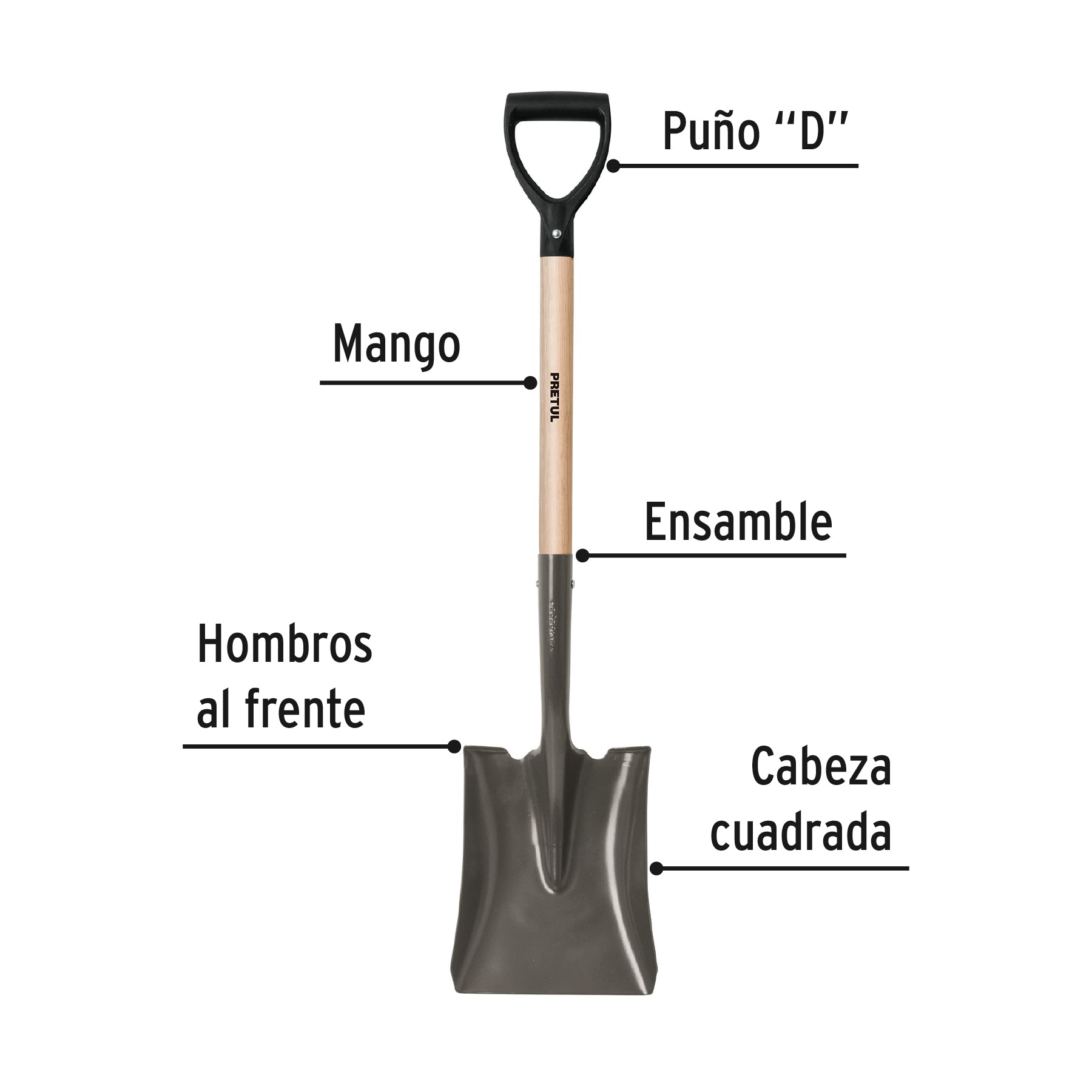Pala cuadrada, puño 'D', Pretul | PCD-P | 22506