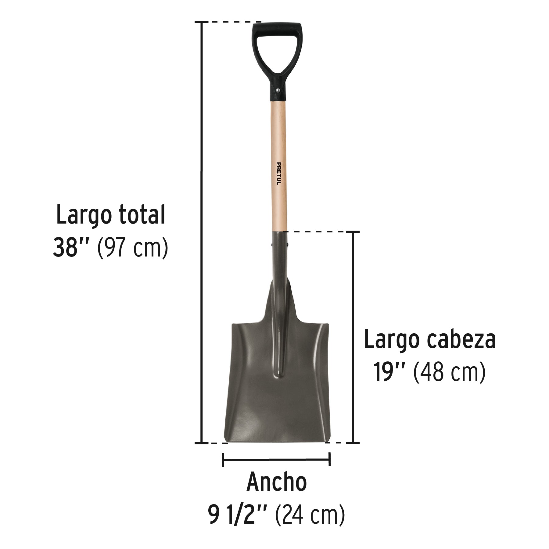 Pala cuadrada, puño 'Y', mango 28', Pretul | PCD-X | 22511