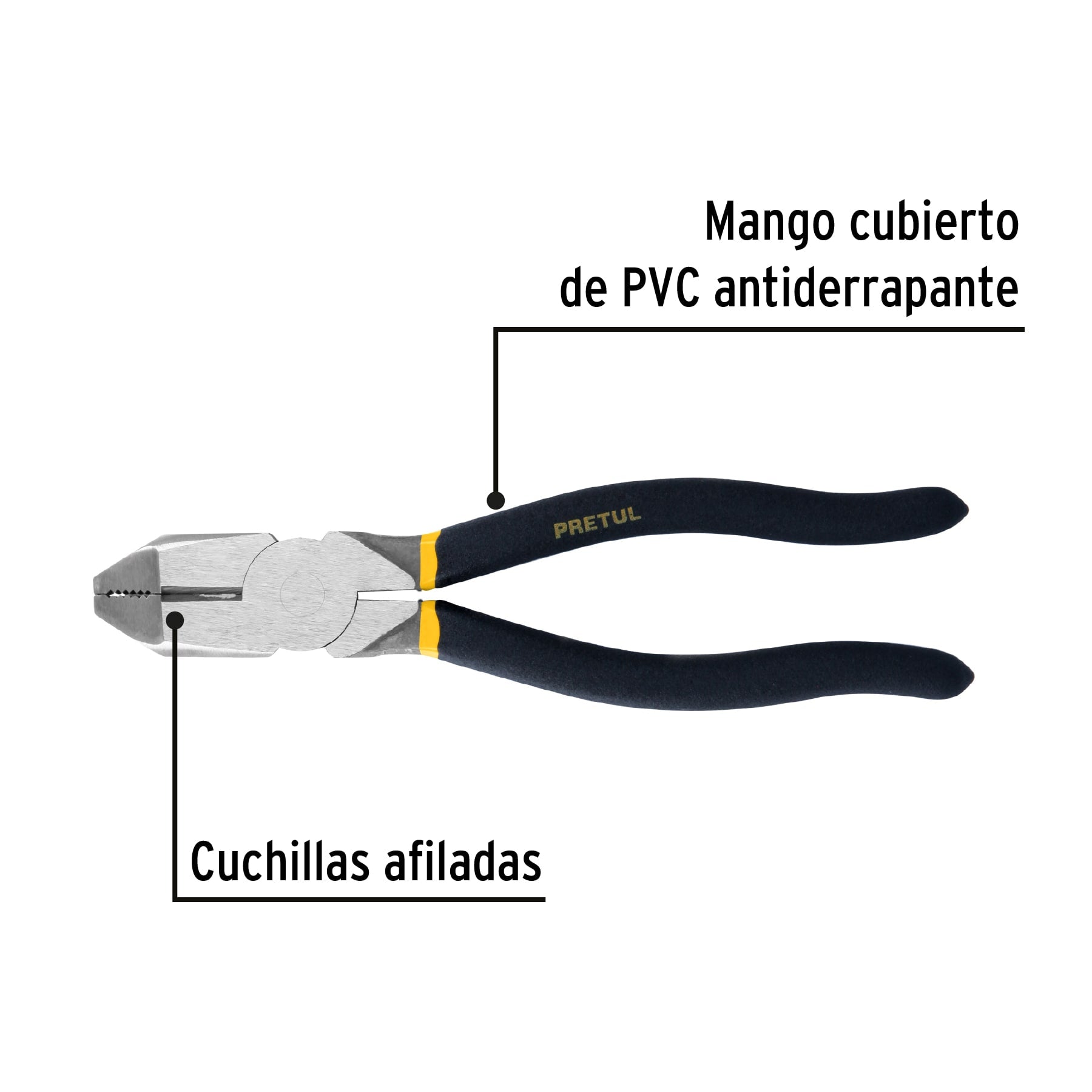 Pinza para electricista 9' uso rudo, mango de PVC, Pretul | 219-P | 22612