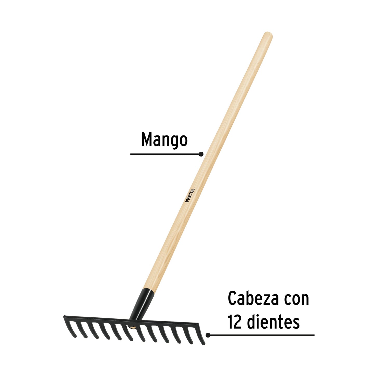 Rastrillo recto de 12 dientes, mango de 48', Pretul | R-12MP | 22697