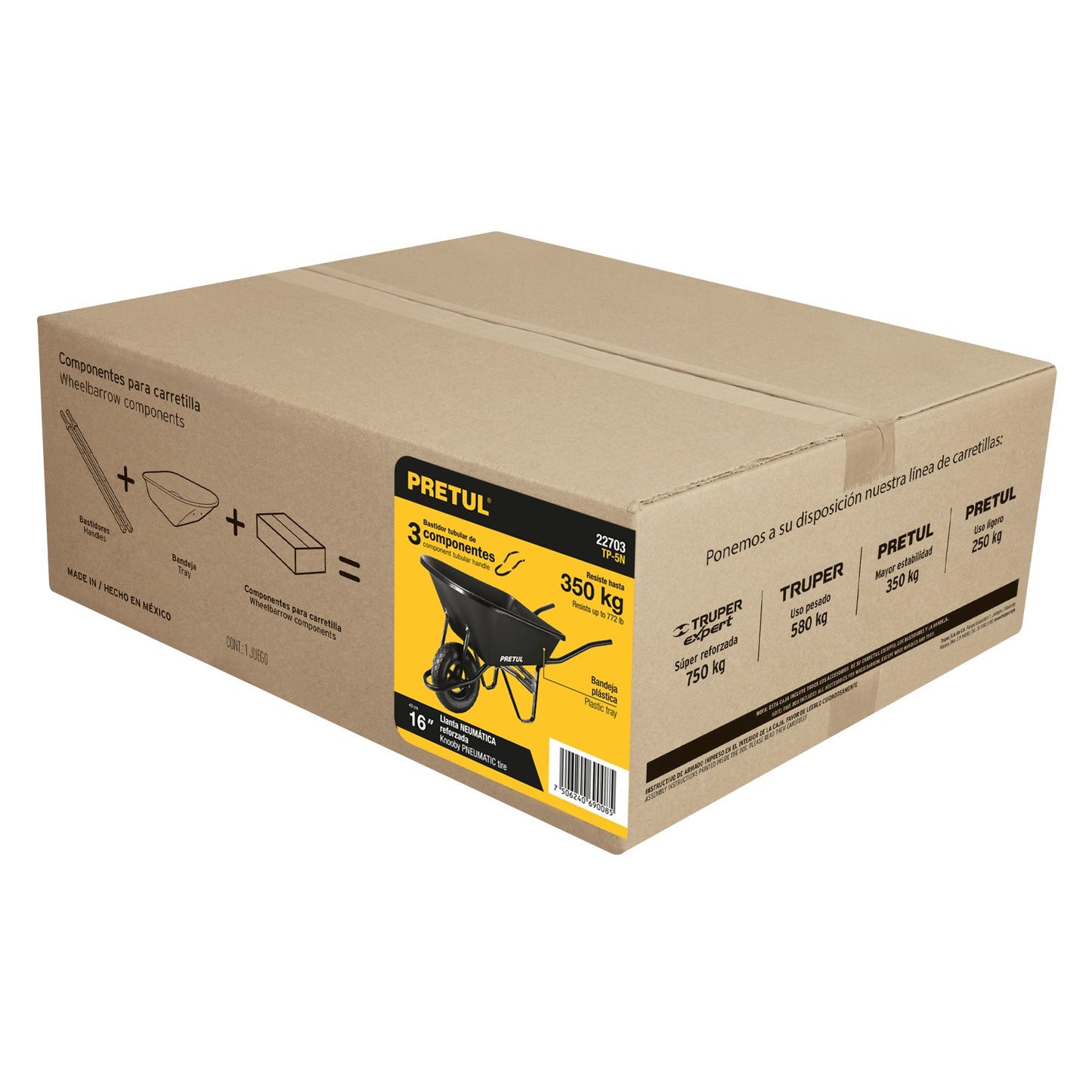Carretilla concha plástica 5 ft3 Neumática b/tubular, Pretul | TP-5N | 22703