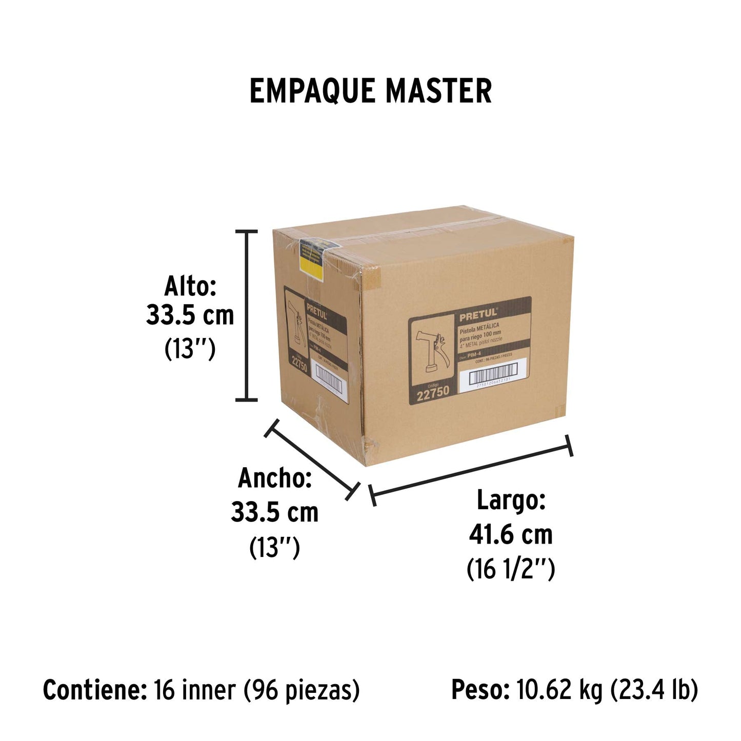 Pistola metálica para riego de 4', 2 funciones, PRETUL | PIM-4 | 22750