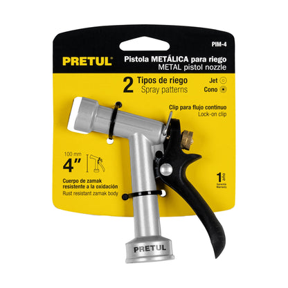 Pistola metálica para riego de 4', 2 funciones, PRETUL | PIM-4 | 22750