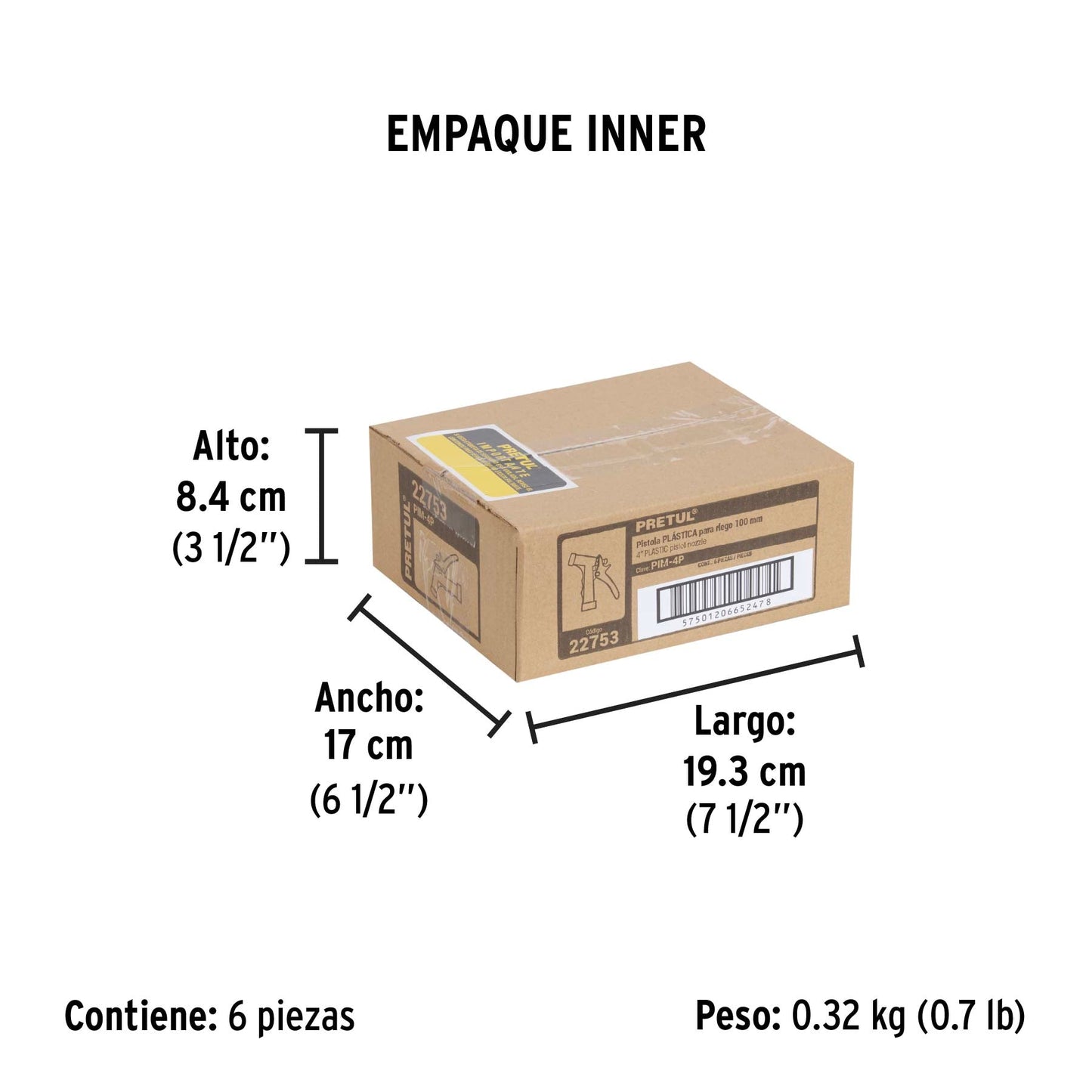 Pistola plástica para riego de 4', 2 funciones, PRETUL | PIM-4P | 22753