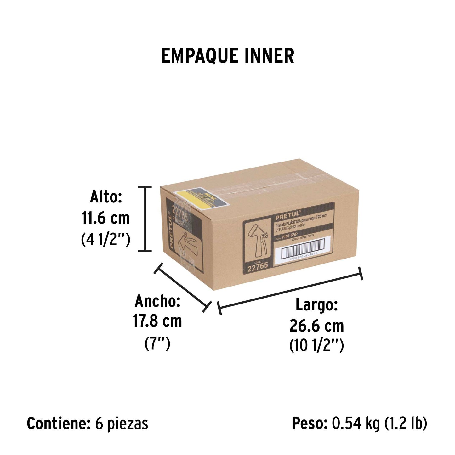 Pistola plástica para riego de 5', 5 funciones, PRETUL | PIM-55P | 22765