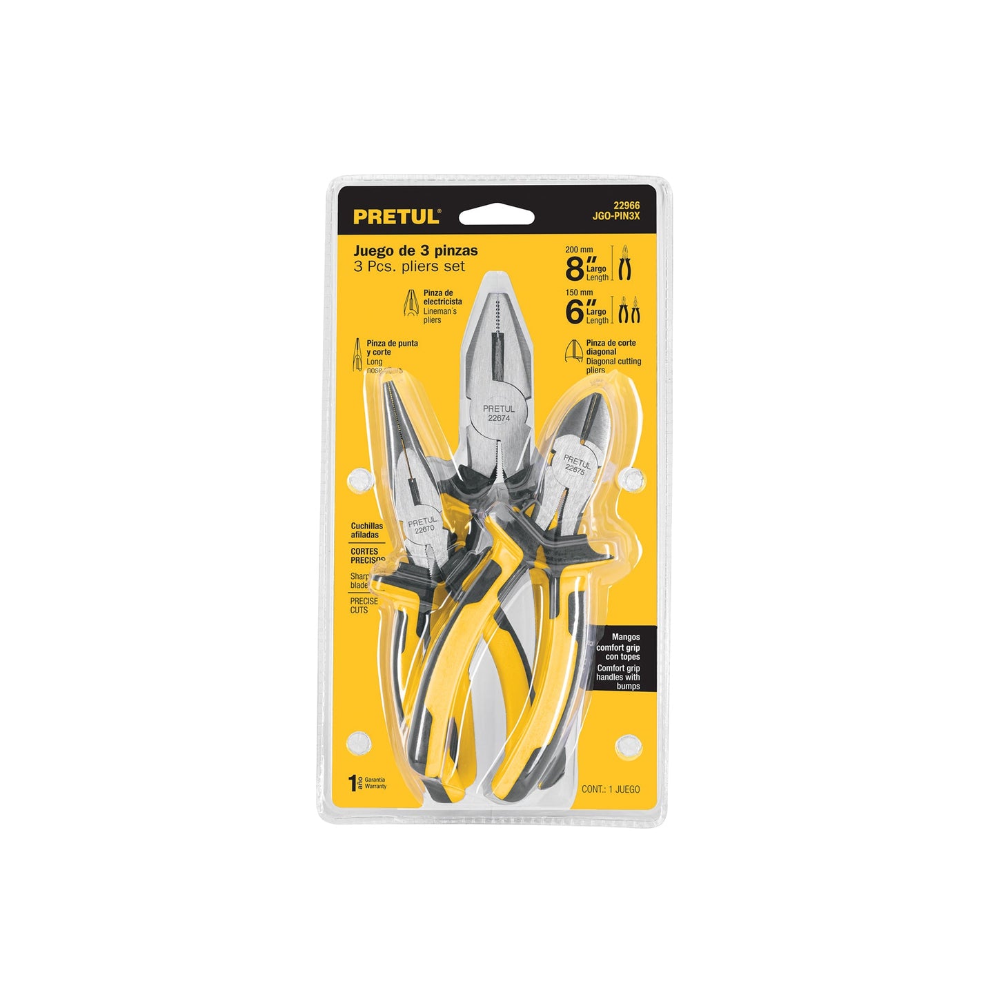 Juego de 3 pinzas 3 mango Comfort Grip, Pretul | JGO-PIN3X | 22966