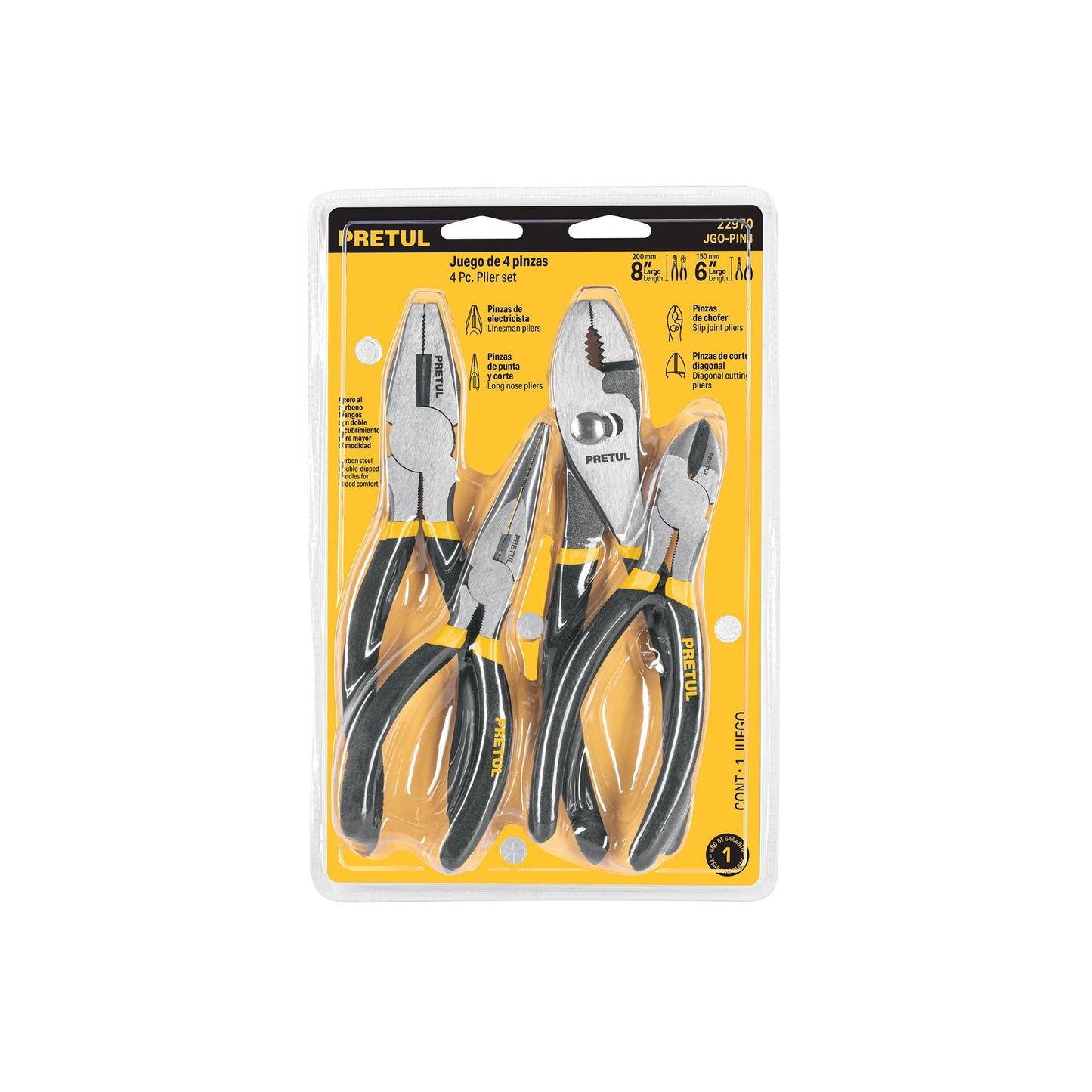 Juego de 4 pinzas, mangos de PVC, Pretul | JGO-PIN4 | 22970