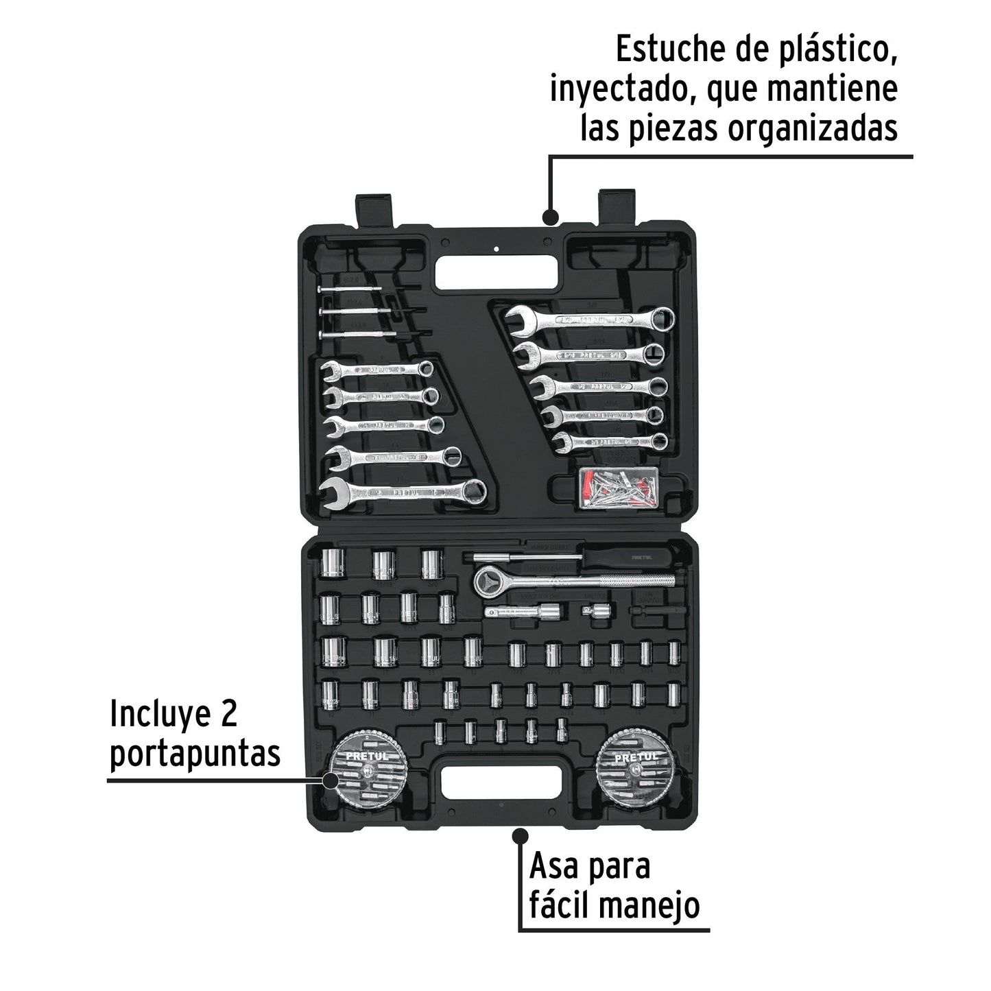 Juego de 71 herramientas 1/4' y 3/8' para mecánico, Pretul | SET-100 | 22980