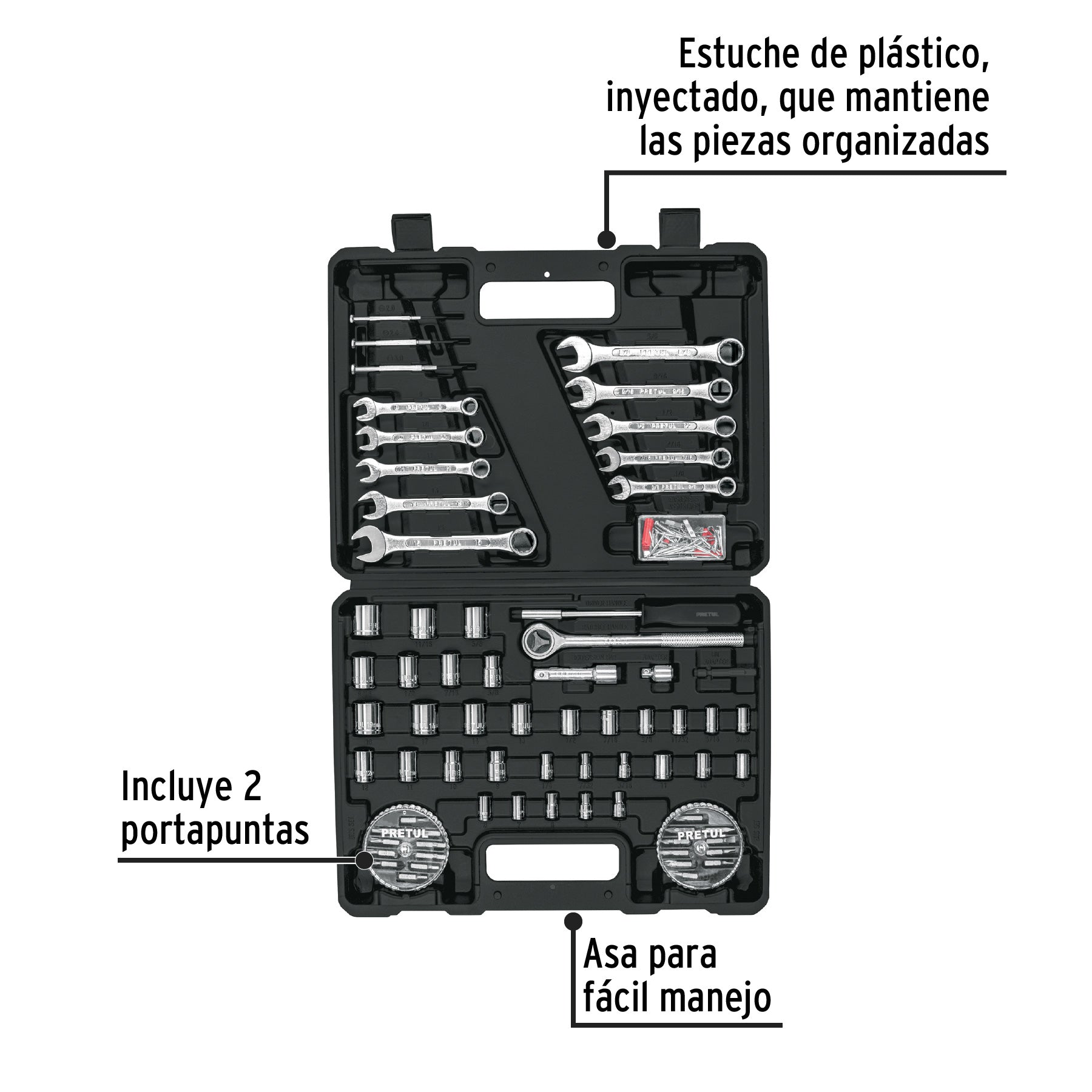 Juego de 71 herramientas 1/4' y 3/8' para mecánico, Pretul | SET-100 | 22980