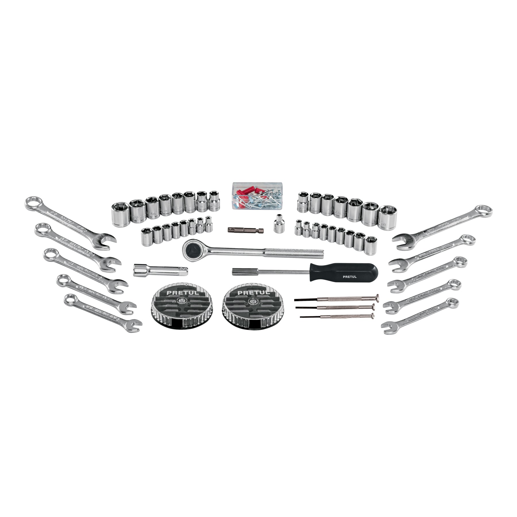 Juego de 71 herramientas 1/4' y 3/8' para mecánico, Pretul | SET-100 | 22980