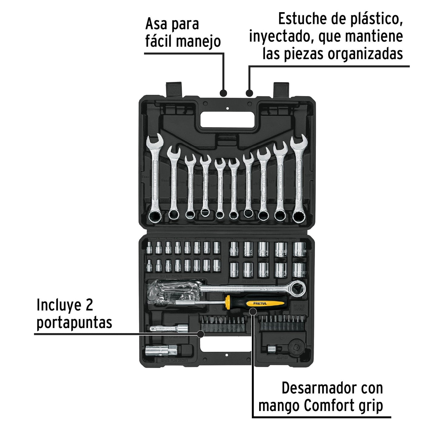 Juego de 70 herramientas 1/4' y 3/8' para mecánico, Pretul | SET-73 | 22981