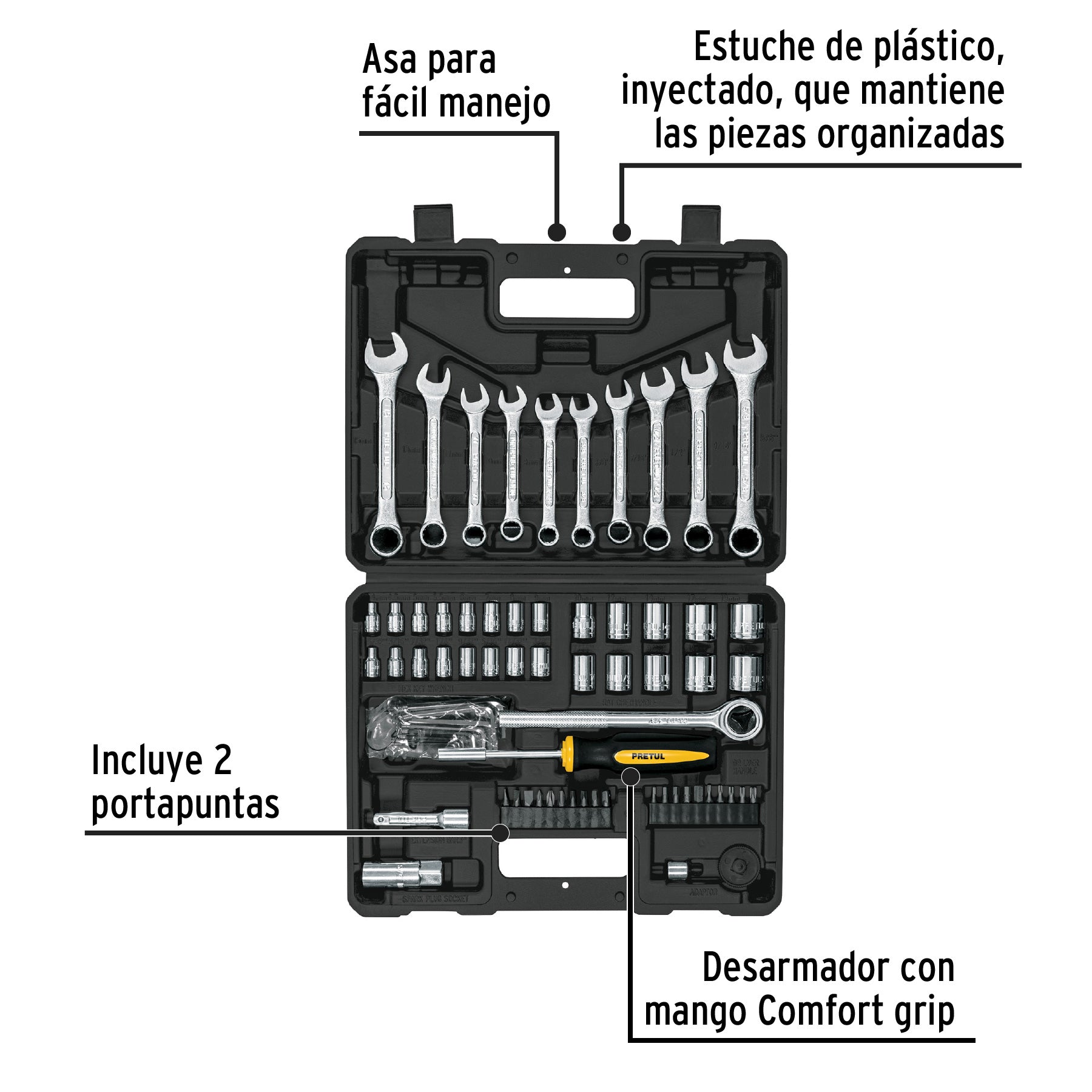 Juego de 70 herramientas 1/4' y 3/8' para mecánico, Pretul | SET-73 | 22981