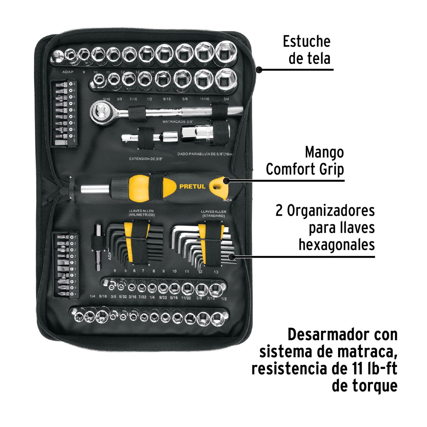 Juego de 83 herramientas 1/4' y 3/8' para mecánico, Pretul | SET-85 | 22984