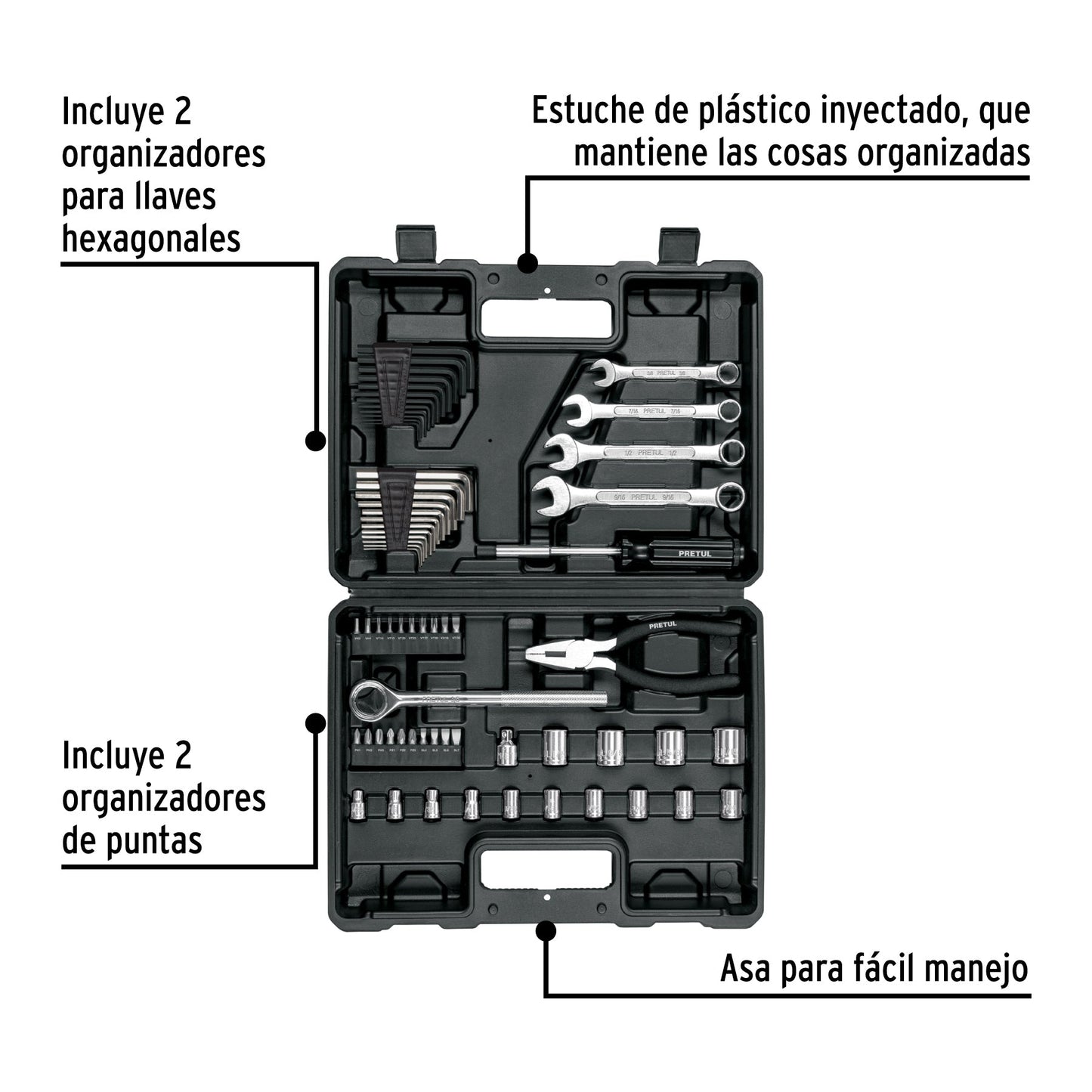 Juego de 66 herramientas 1/4' y 3/8' para mecánico, Pretul | SET-70 | 22985