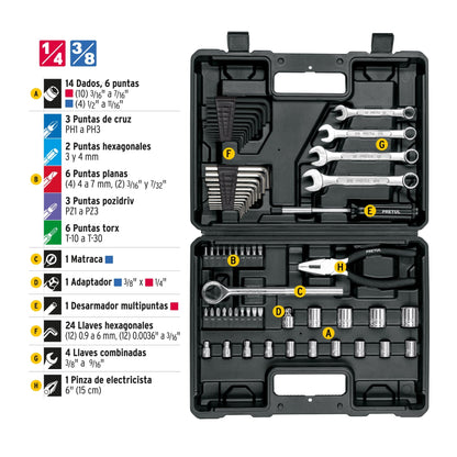 Juego de 66 herramientas 1/4' y 3/8' para mecánico, Pretul | SET-70 | 22985