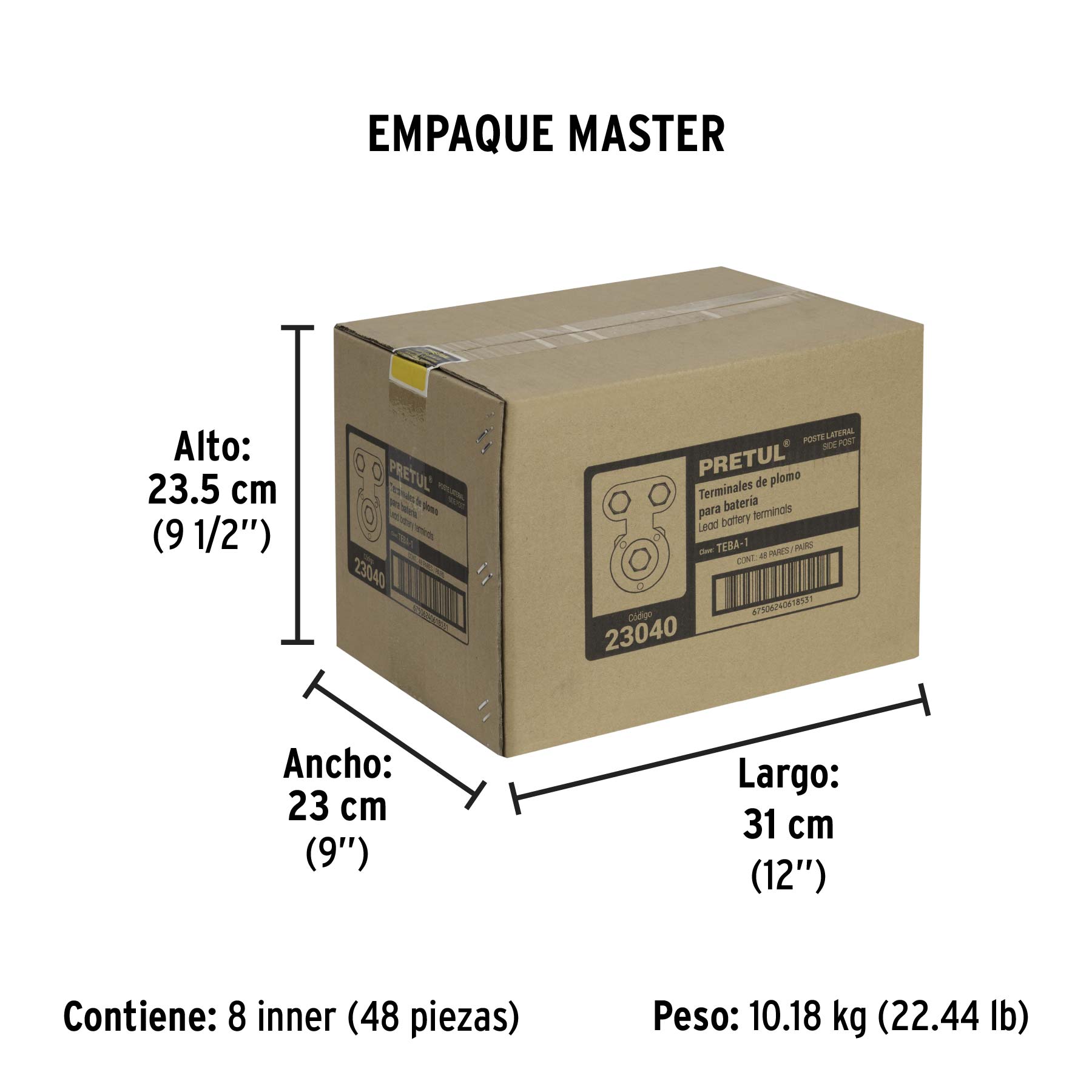 Blíster 2 terminales p/batería, plomo, poste lateral, Pretul | TEBA-1 | 23040