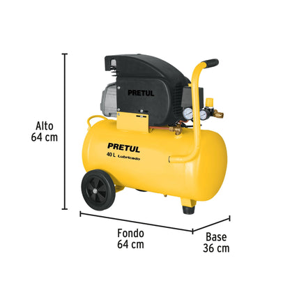 Compresor lubricado, 40L, 3HP, horizontal, 127V, PRETUL | COMP-40LP | 23066