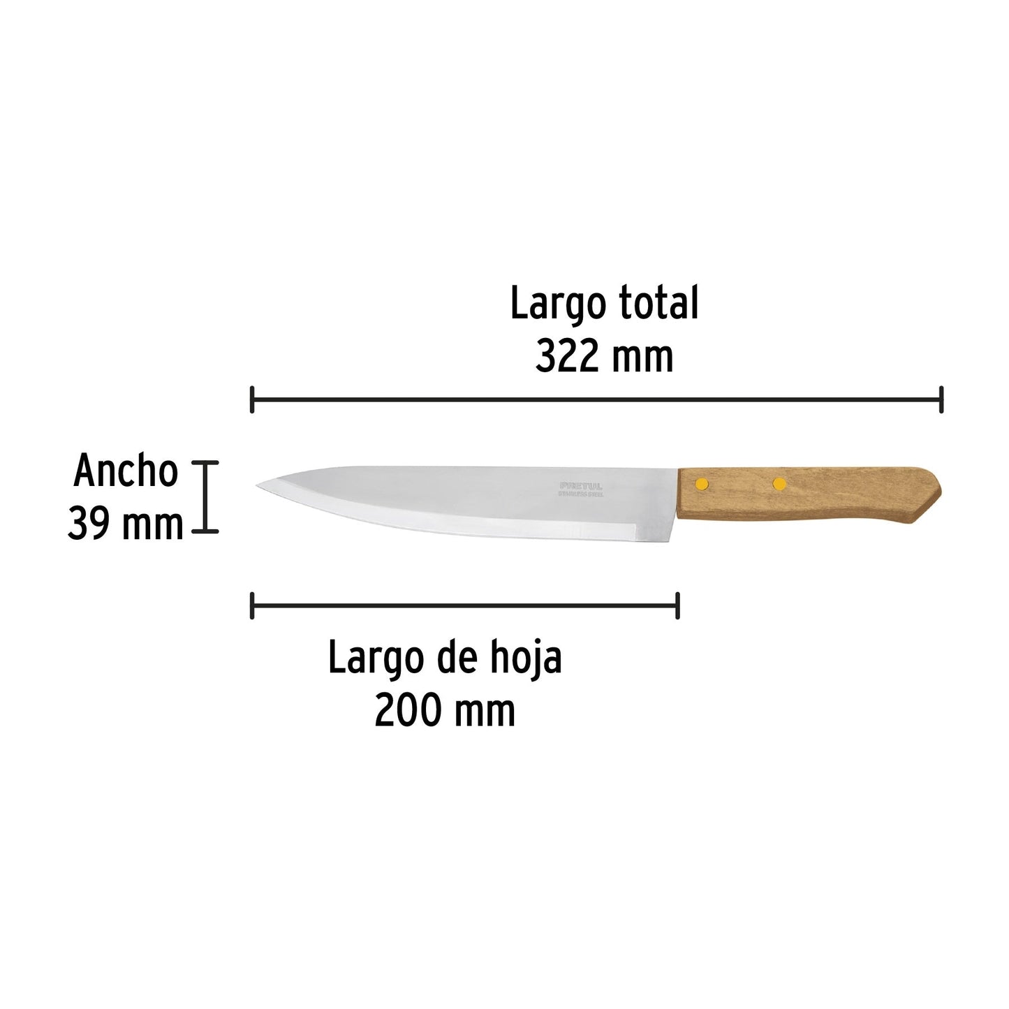 Cuchillo de chef 8' mango de madera, Pretul | CUCH-M81 | 23082