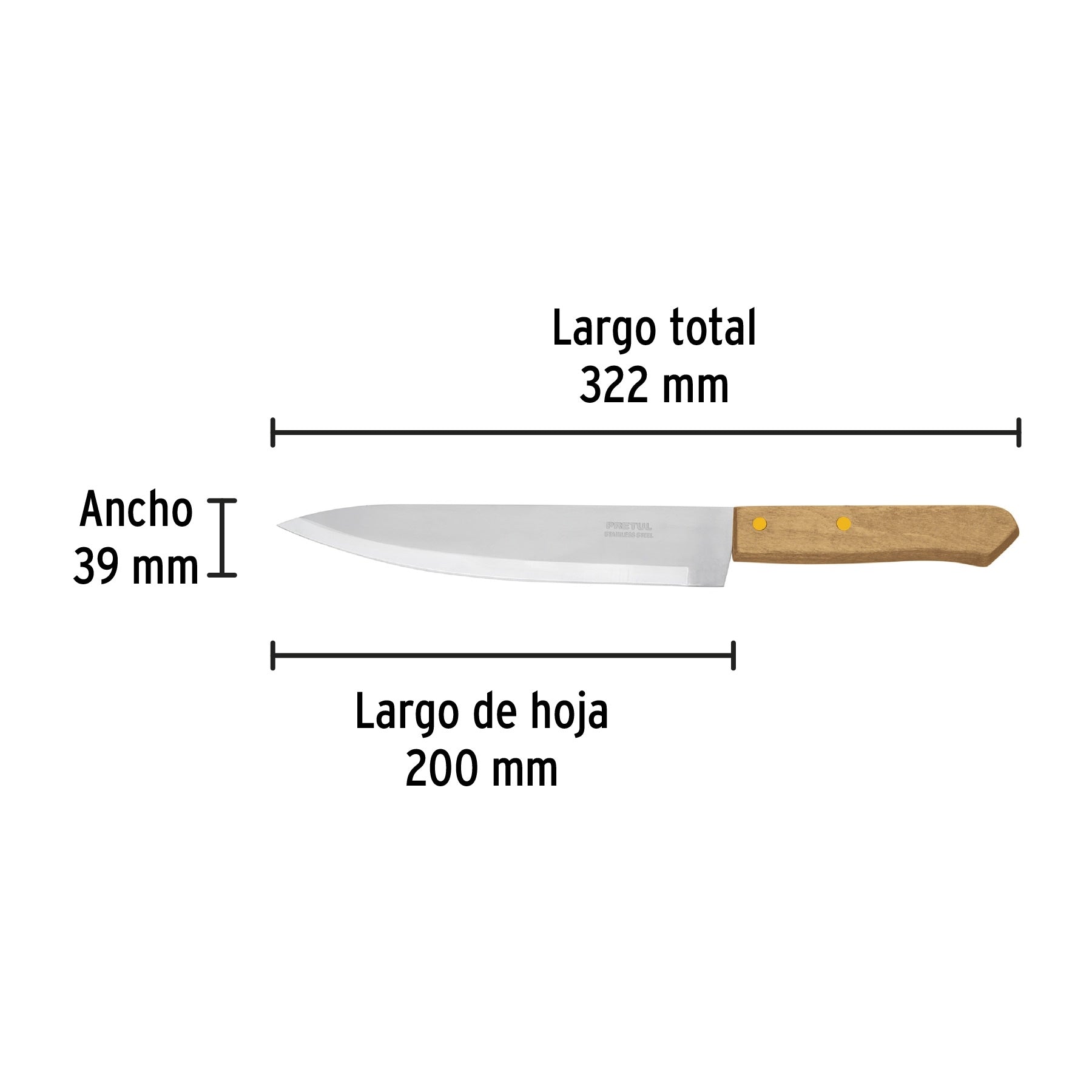 Cuchillo de chef 8' mango de madera, Pretul | CUCH-M81 | 23082