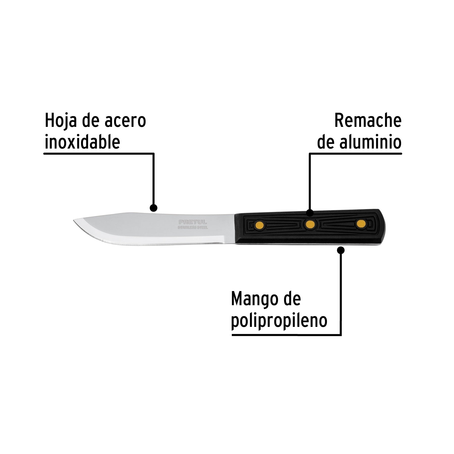 Cuchillo cebollero 5' mango de polipropileno, Pretul | CUCH-P50 | 23084