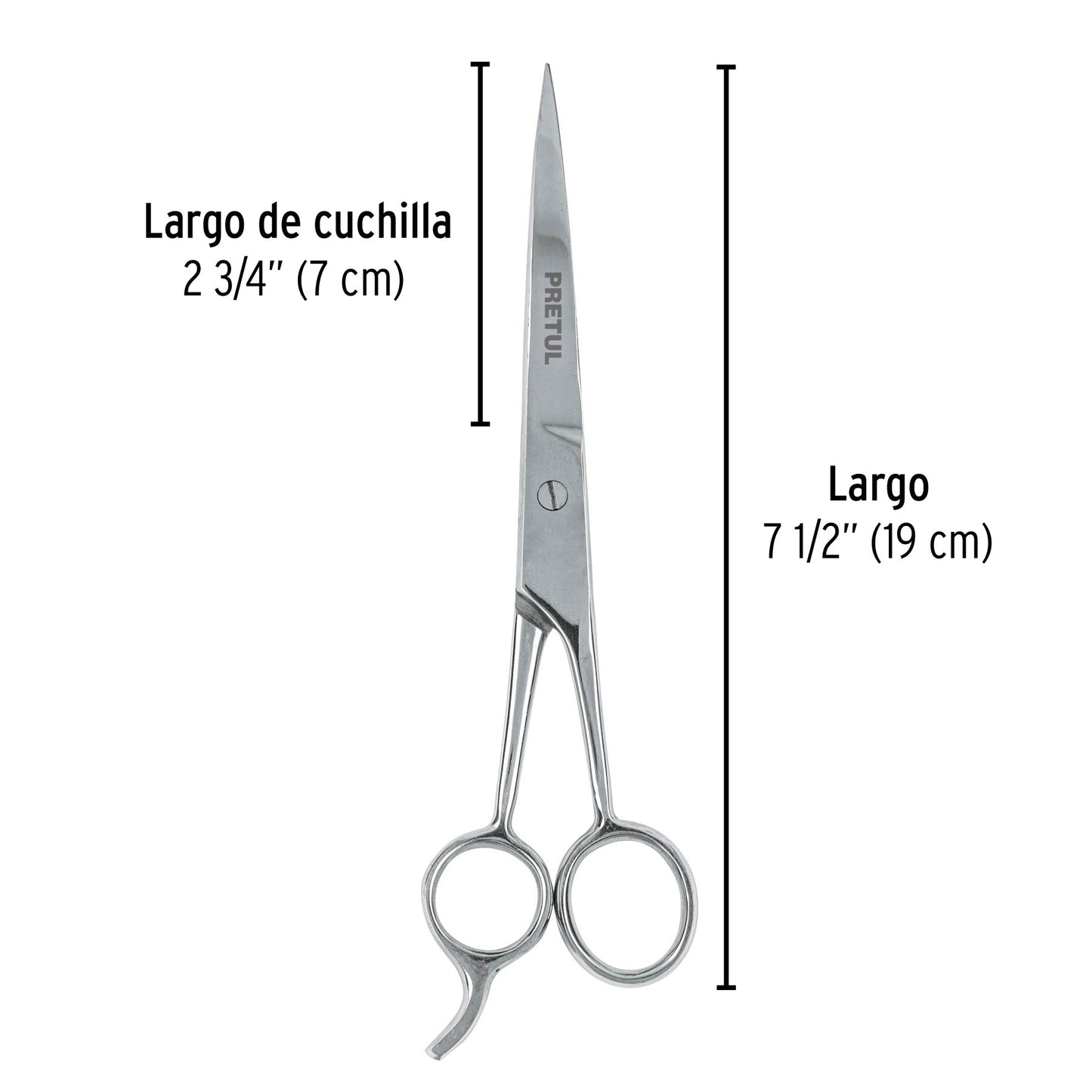 Tijera 7-1/2' acero inox con gancho, para estilista, PRETUL | TP-8418-7-1/2 | 23178