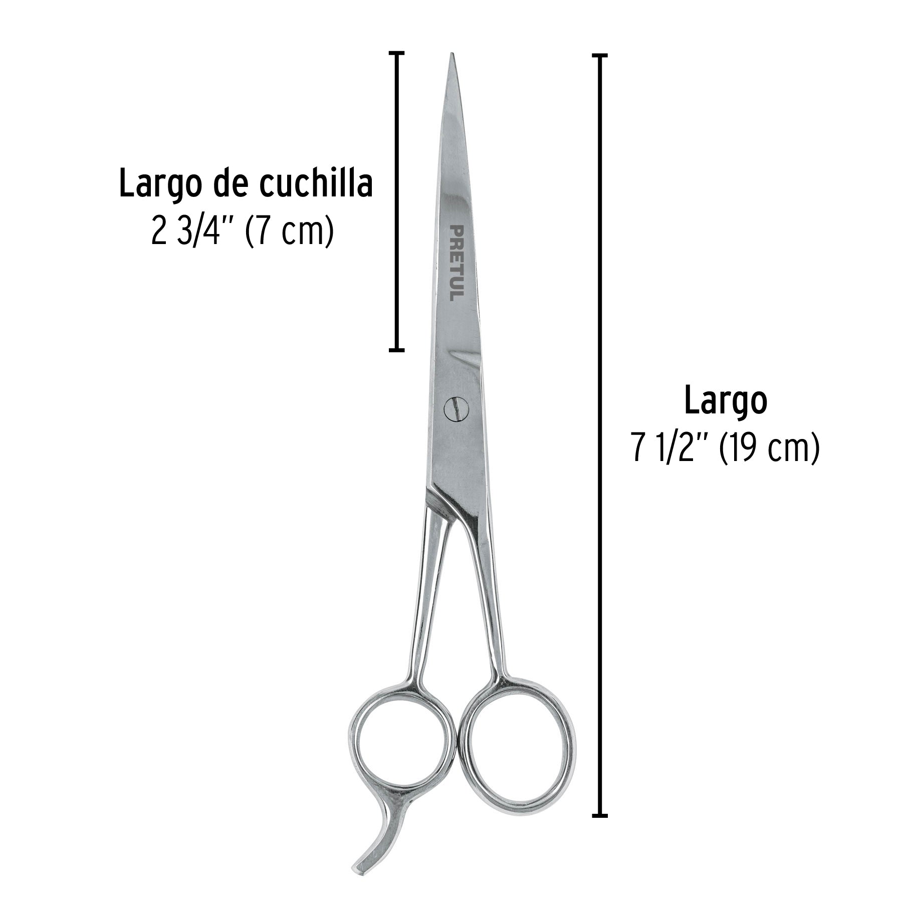 Tijera 7-1/2' acero inox con gancho, para estilista, PRETUL | TP-8418-7-1/2 | 23178