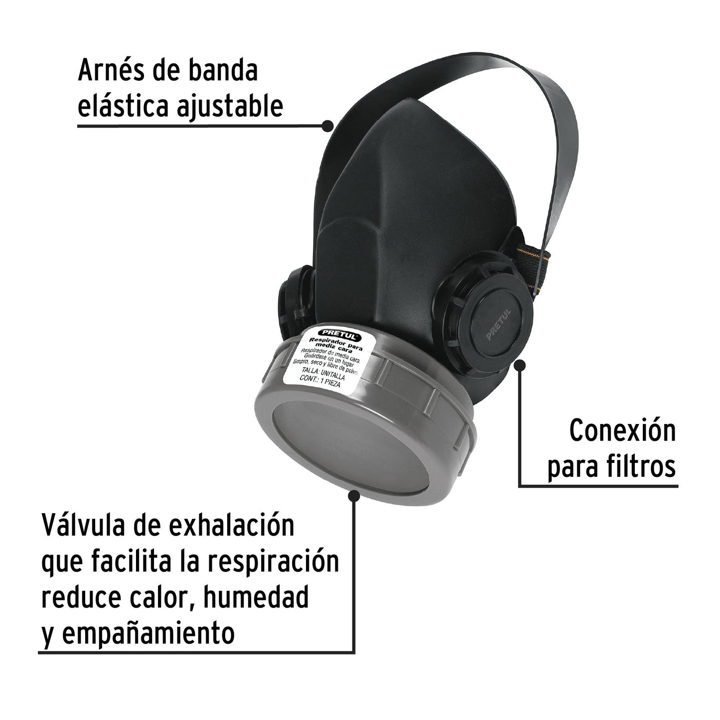 Respirador sin cartucho, 1 filtro, Pretul | RES-1-P | 23390