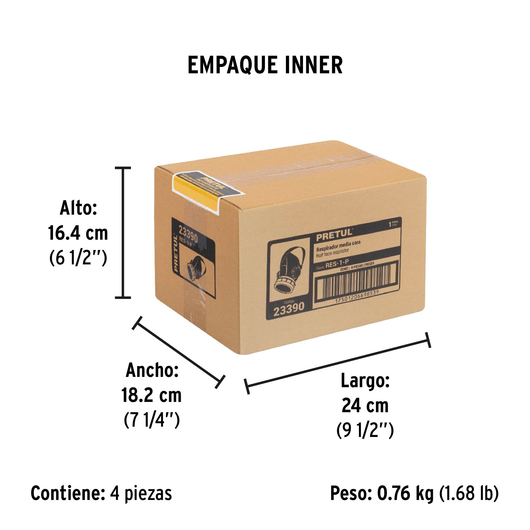 Respirador sin cartucho, 1 filtro, Pretul | RES-1-P | 23390