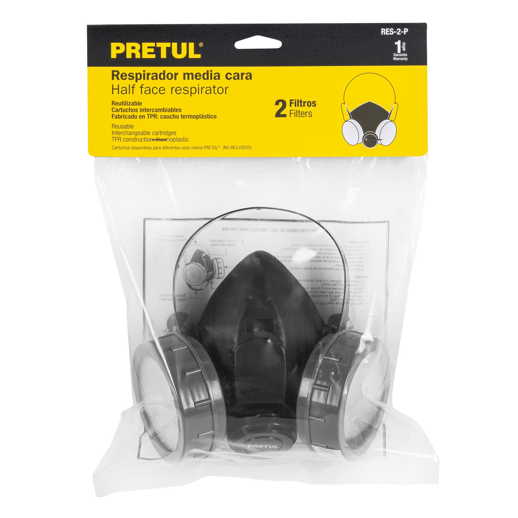 Respirador sin cartucho, 2 filtros, Pretul | RES-2-P | 23391