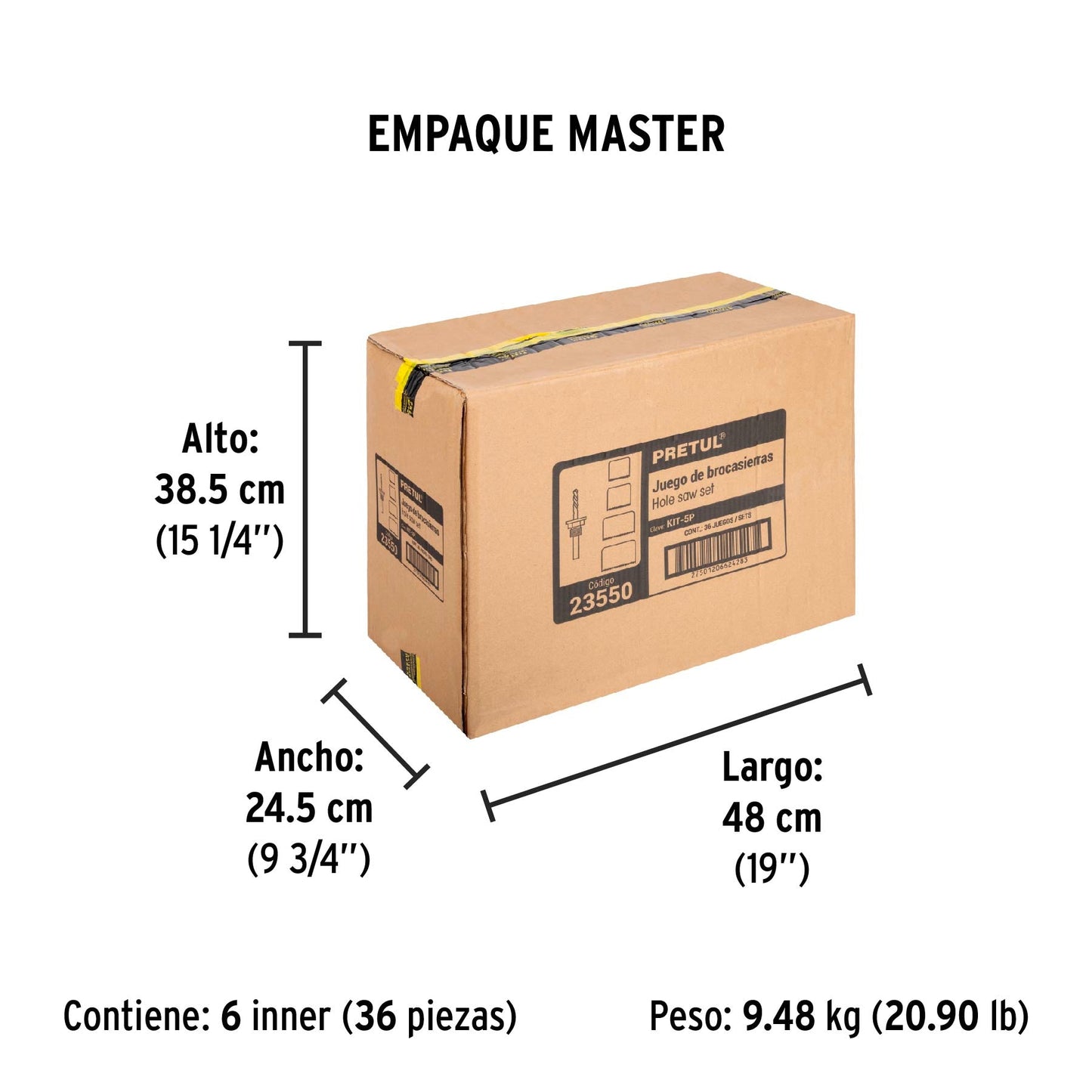 Juego de 4 brocasierras acero al carbono y 1 mandril, Pretul | KIT-5P | 23550