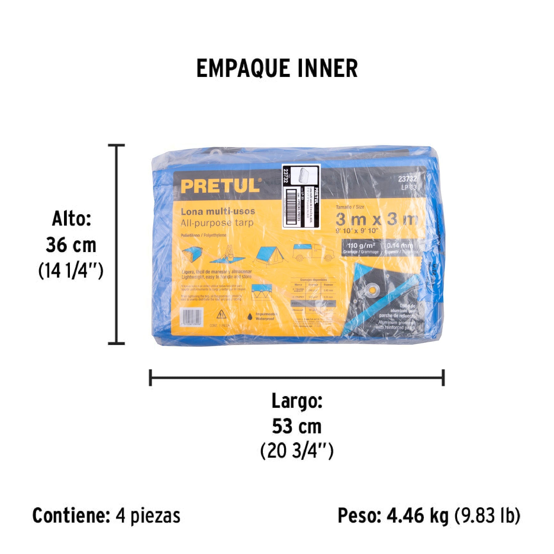 Lona de polietileno 3 x 3 m, azul, 110 g/m2, PRETUL | LP-33 | 23732