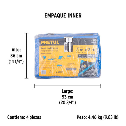 Lona de polietileno 3 x 3 m, azul, 110 g/m2, PRETUL | LP-33 | 23732