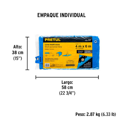 Lona de polietileno 4 x 6 m, azul, 110 g/m2, PRETUL | LP-46 | 23735