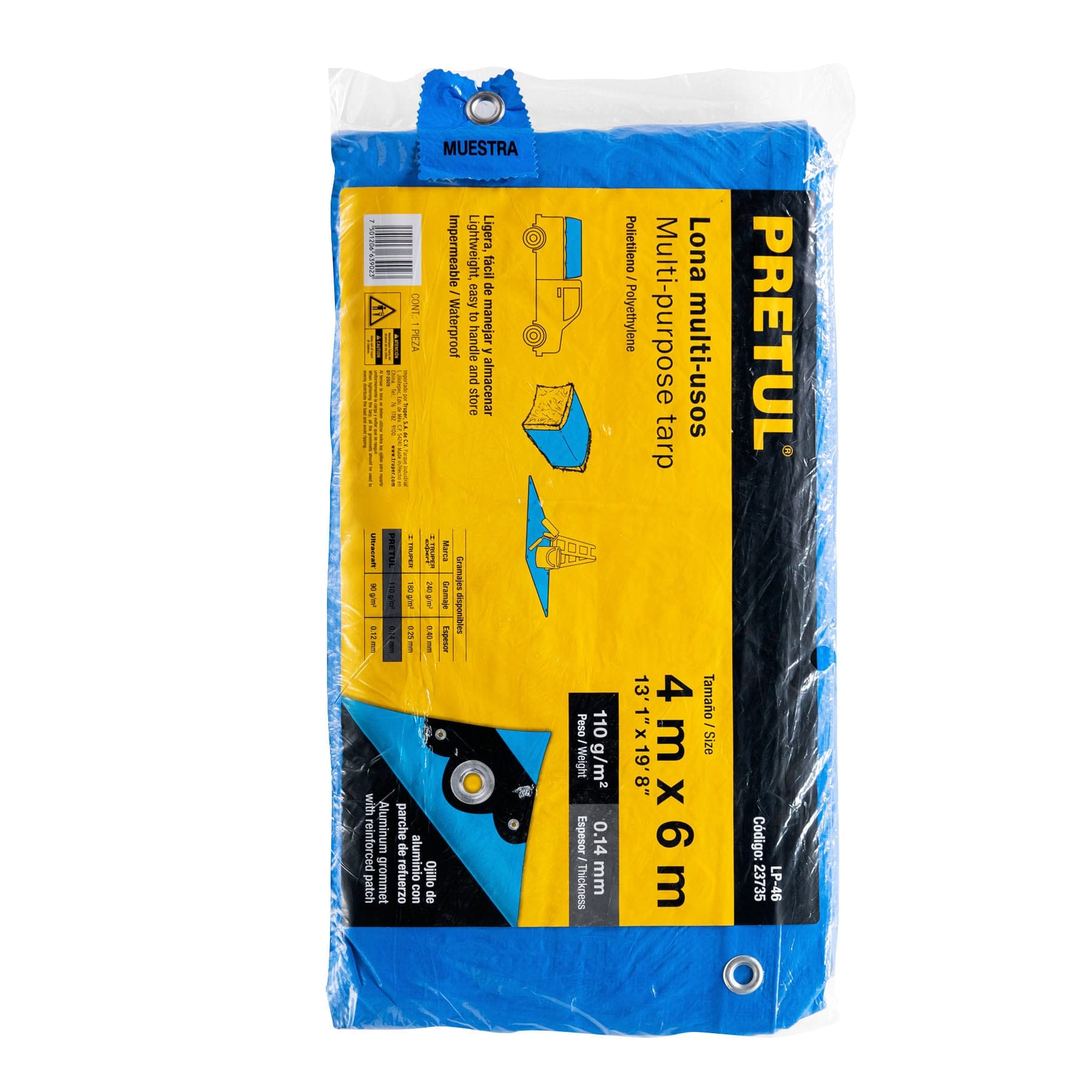 Lona de polietileno 4 x 6 m, azul, 110 g/m2, PRETUL | LP-46 | 23735