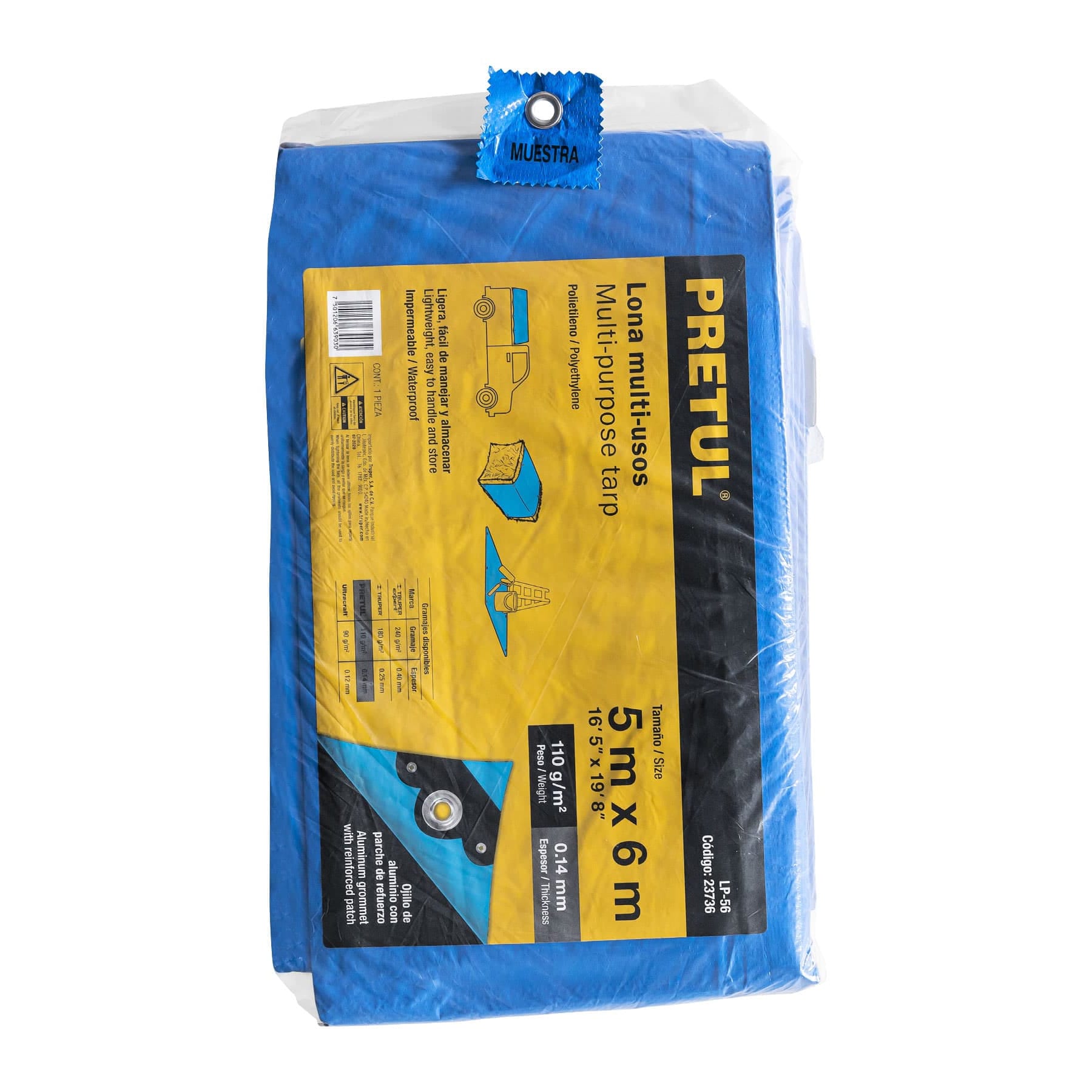 Lona de polietileno 5 x 6 m, azul, 110 g/m2, PRETUL | LP-56 | 23736
