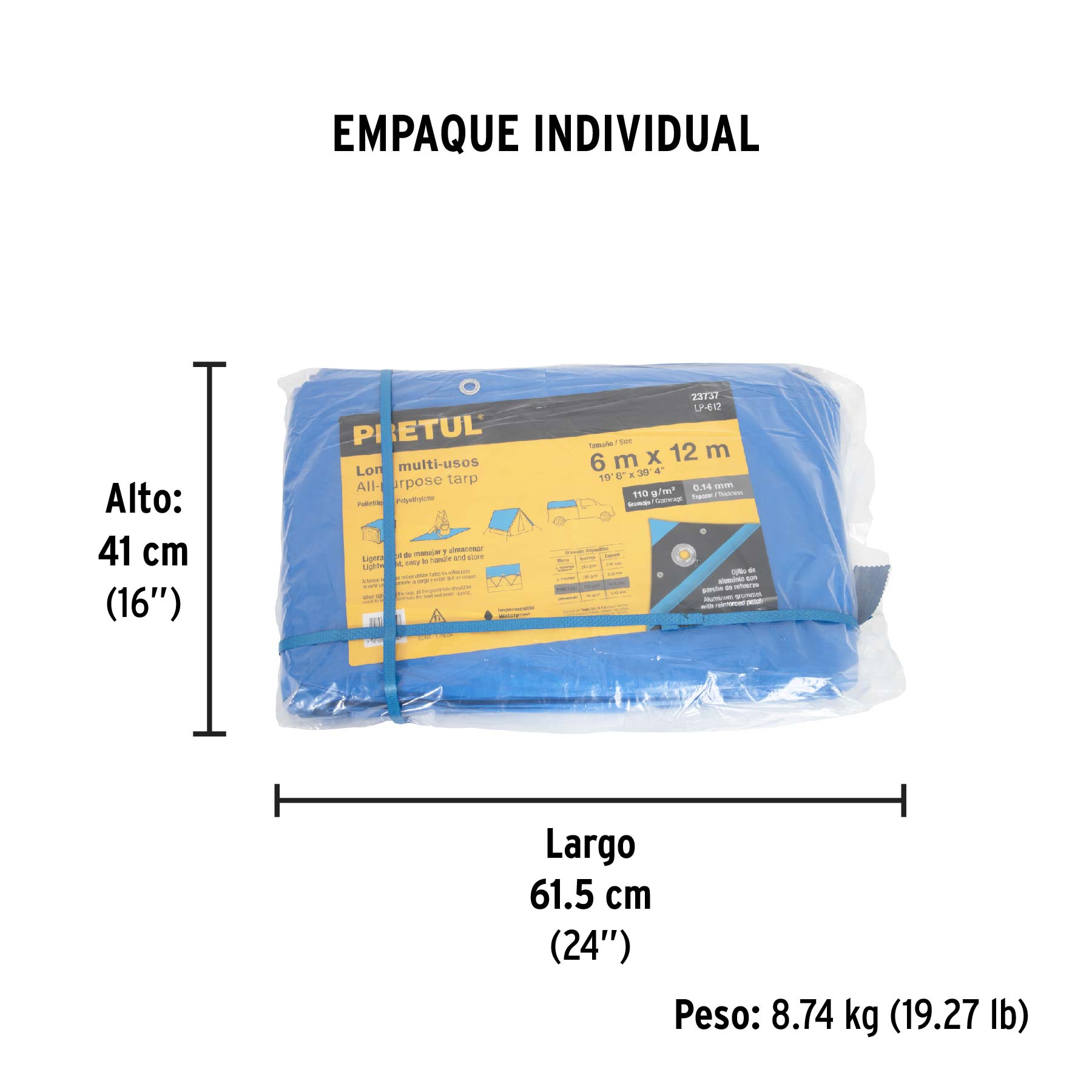 Lona de polietileno 6 x 12 m, azul, 110 g/m2, PRETUL | LP-612 | 23737