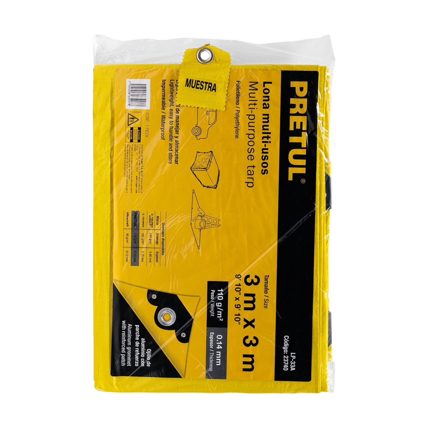 Lona de polietileno 3 x 3 m, amarilla, 110 g/m2, PRETUL | LP-33A | 23740