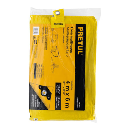Lona de polietileno 4 x 6 m, amarilla, 110 g/m2, PRETUL | LP-46A | 23743