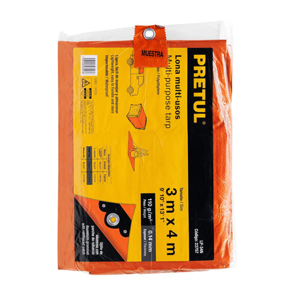 Lona de polietileno 3 x 4 m, naranja, 110 g/m2, PRETUL | LP-34N | 23757