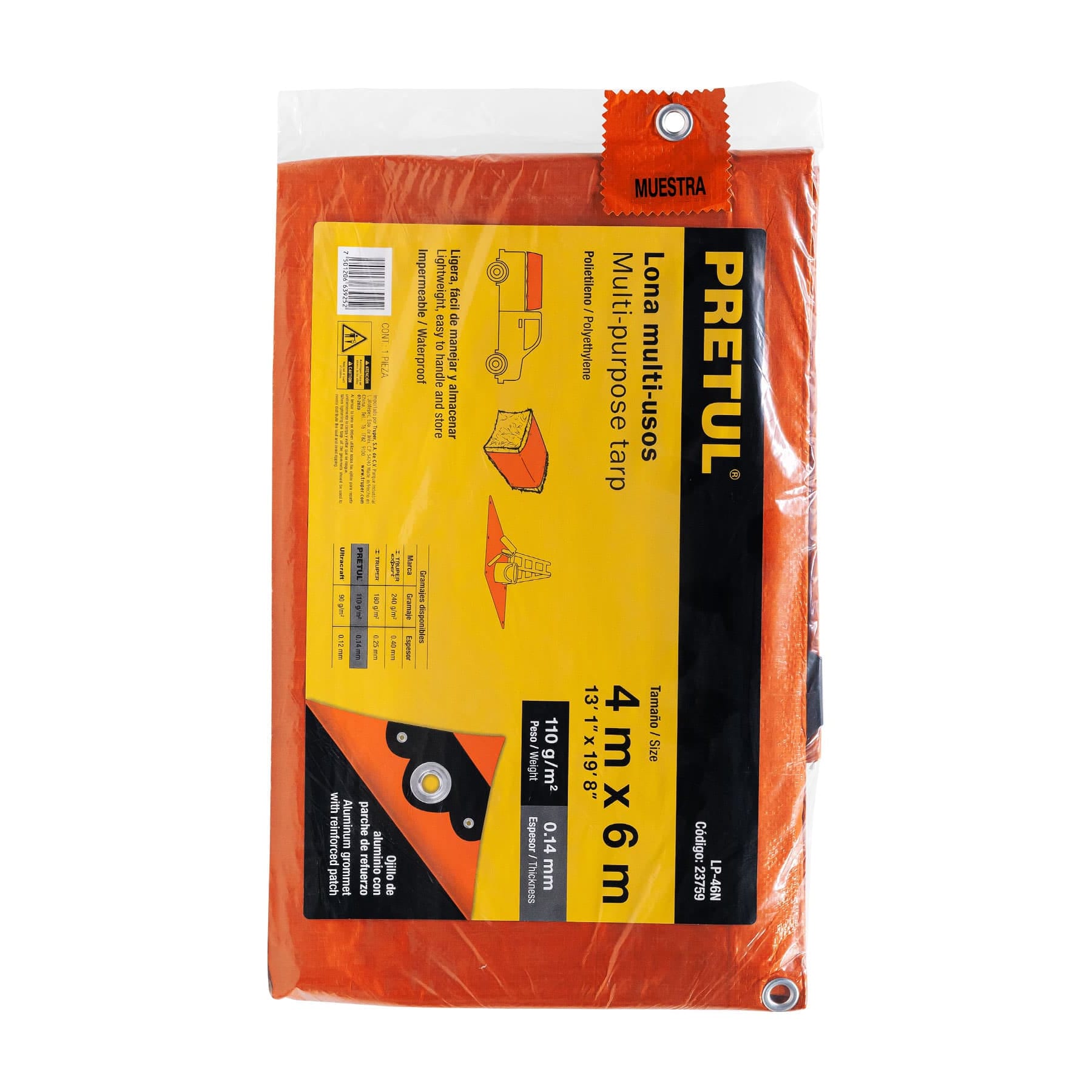 Lona de polietileno 4 x 6 m, naranja, 110 g/m2, PRETUL | LP-46N | 23759