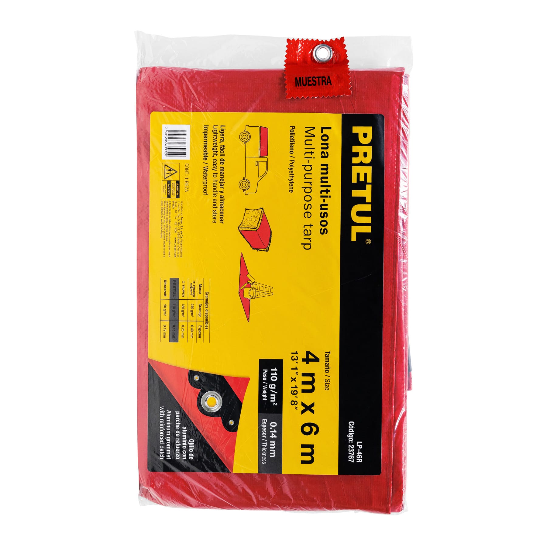 Lona de polietileno 4 x 6 m, roja, 110 g/m2, PRETUL | LP-46R | 23767