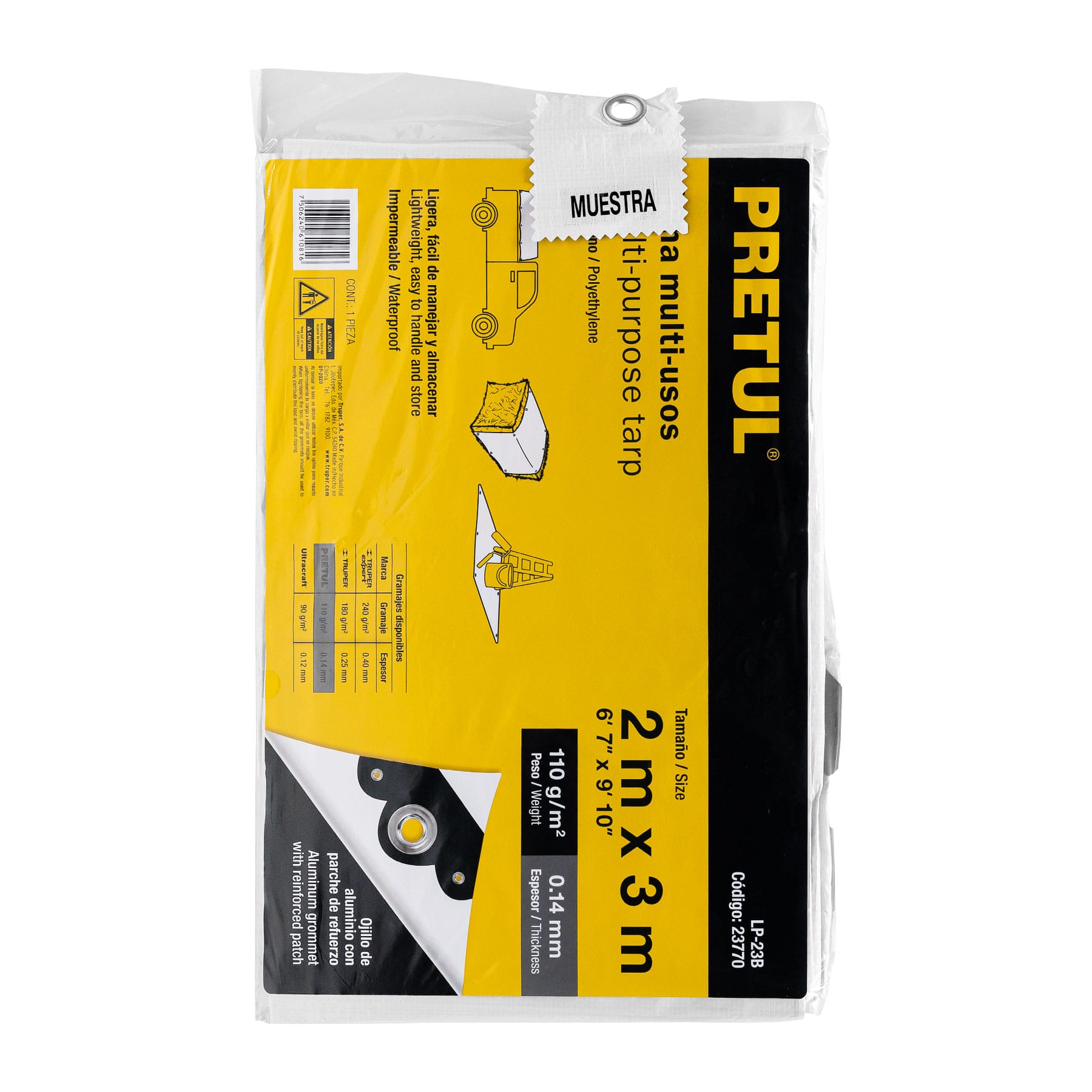 Lona de polietileno 2 x 3 m, blanca, 110 g/m2, PRETUl | LP-23B | 23770