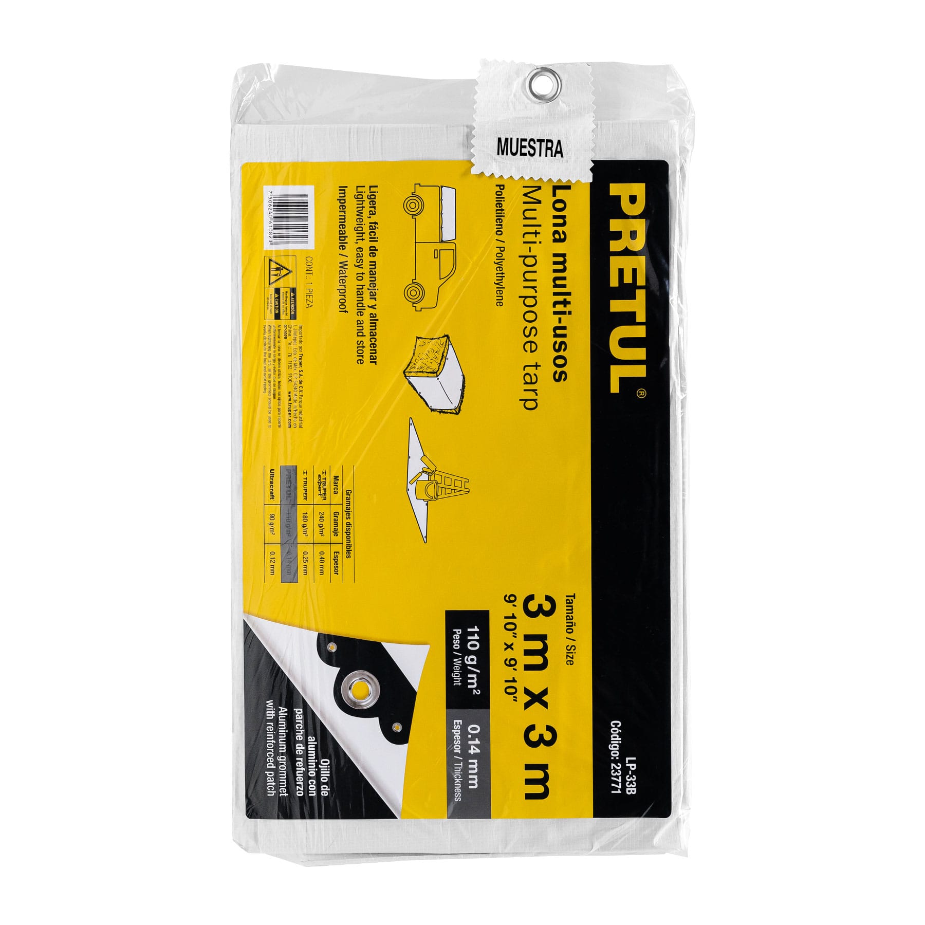 Lona de polietileno 3 x 3 m, blanca, 110 g/m2, PRETUL | LP-33B | 23771