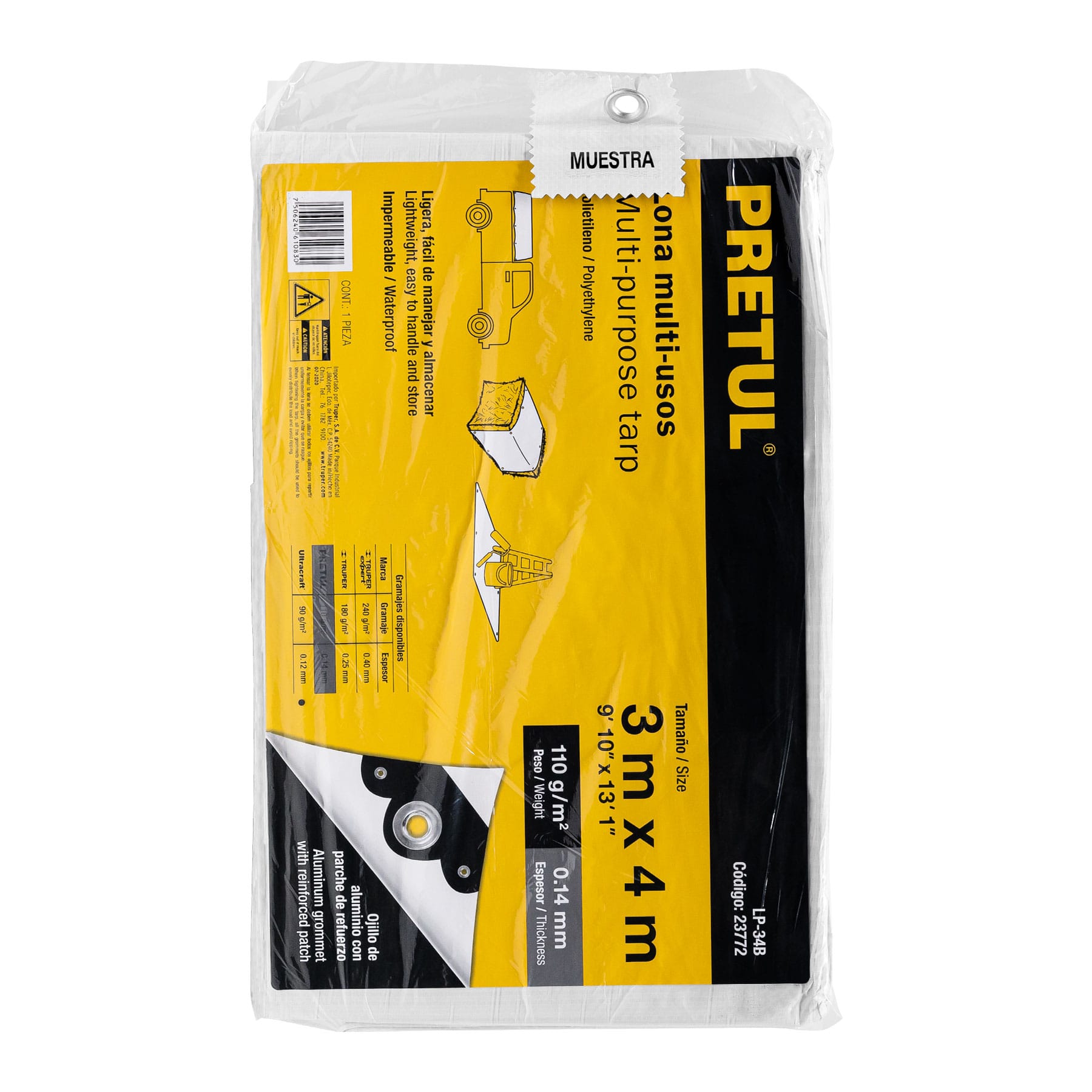 Lona de polietileno 3 x 4 m, blanca, 110 g/m2, PRETUL | LP-34B | 23772