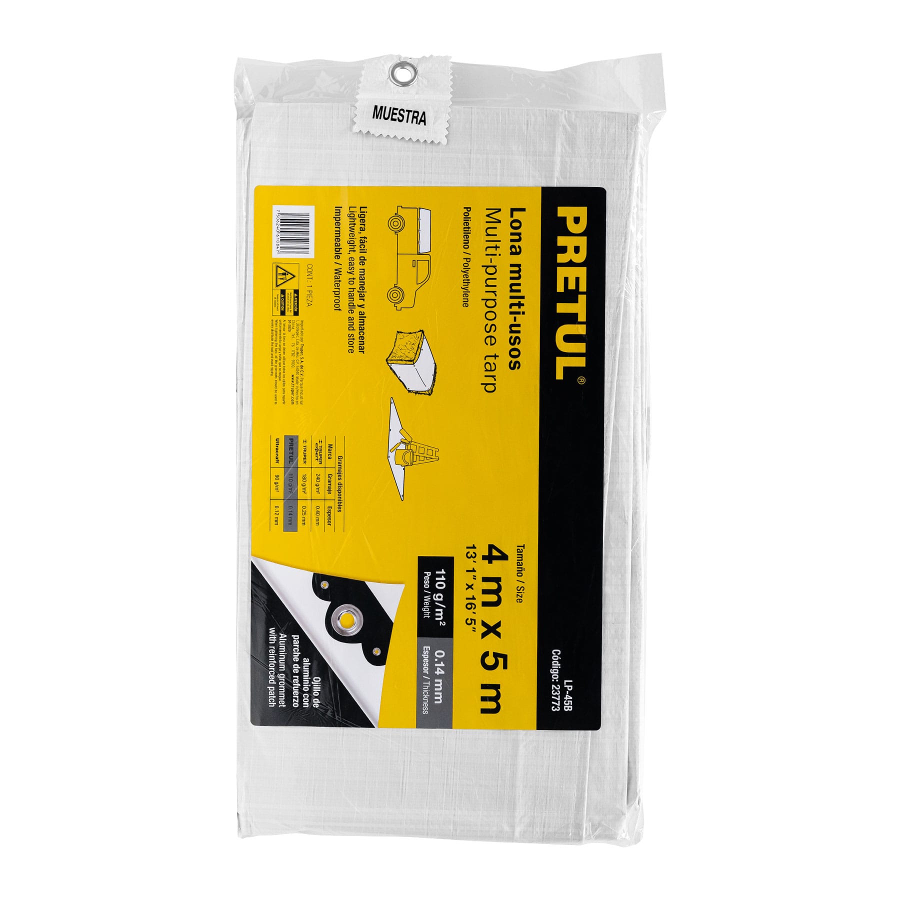 Lona de polietileno 4 x 5 m, blanca, 110 g/m2, PRETUL | LP-45B | 23773