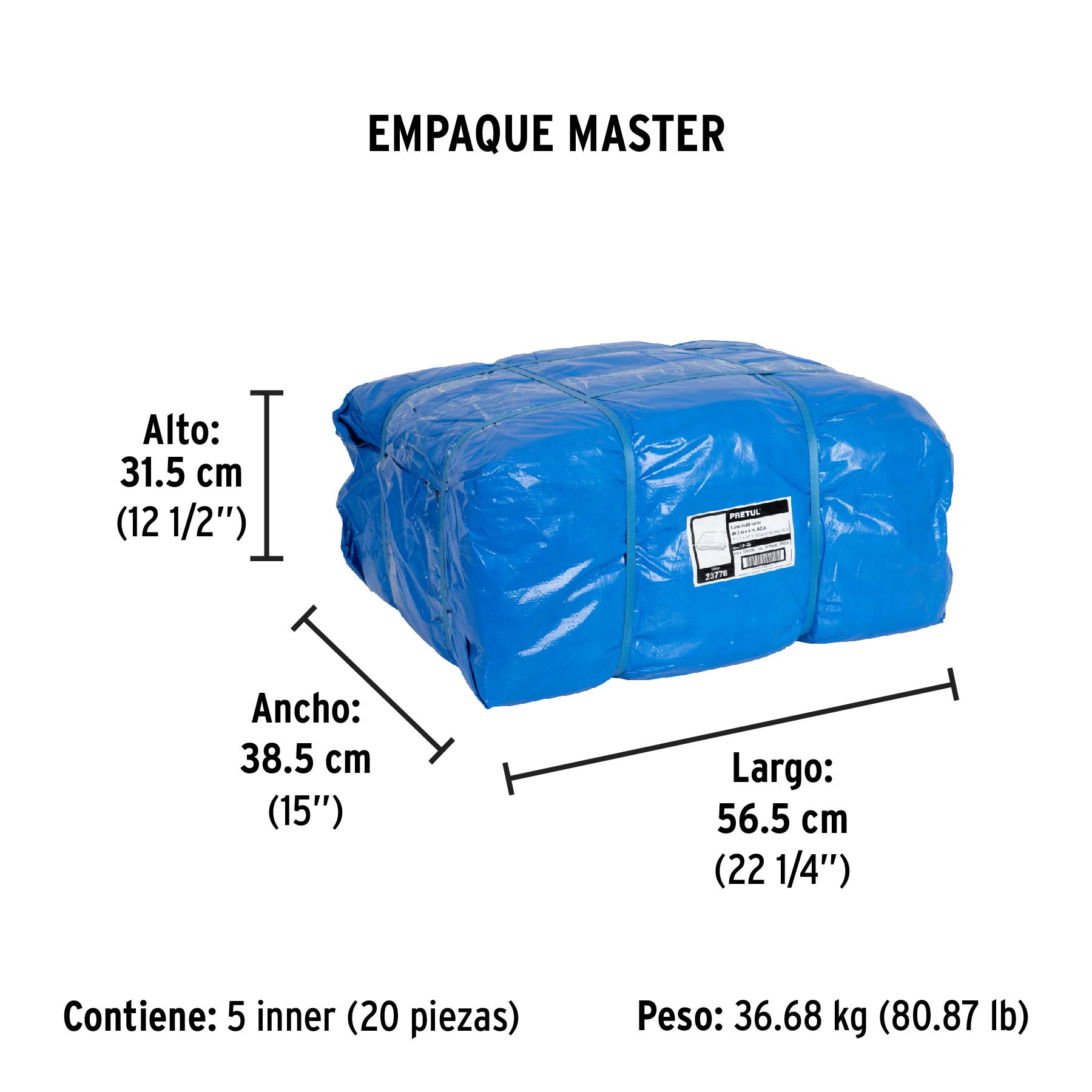 Lona de polietileno 3 x 5 m, azul, 110 g/m2, PRETUL | LP-35 | 23778