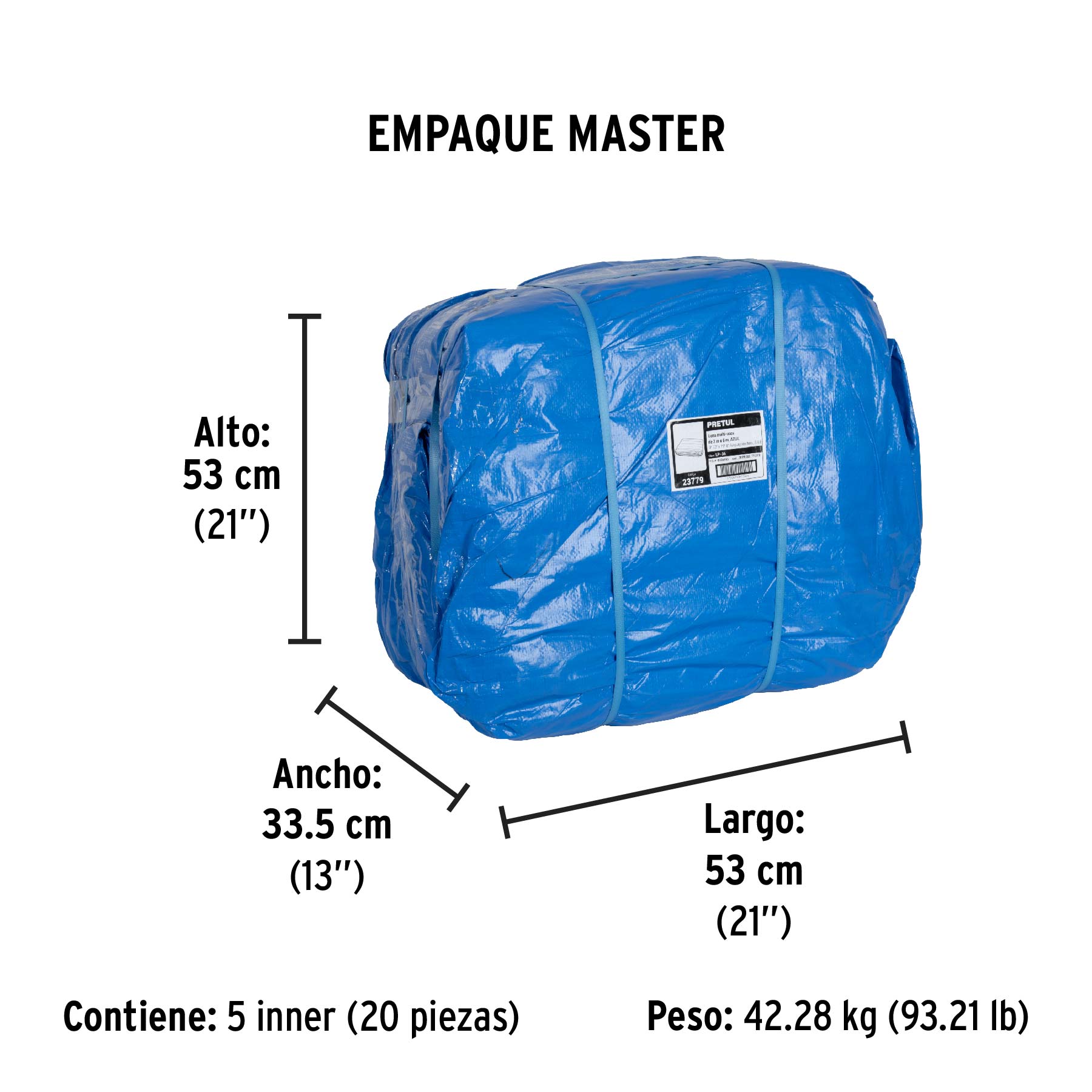 Lona de polietileno 3 x 6 m, azul, 110 g/m2, PRETUL | LP-36 | 23779