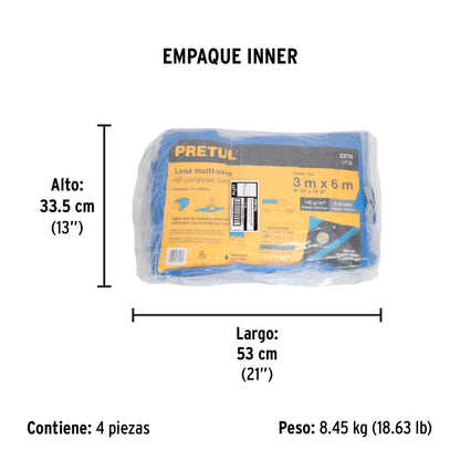 Lona de polietileno 3 x 6 m, azul, 110 g/m2, PRETUL | LP-36 | 23779